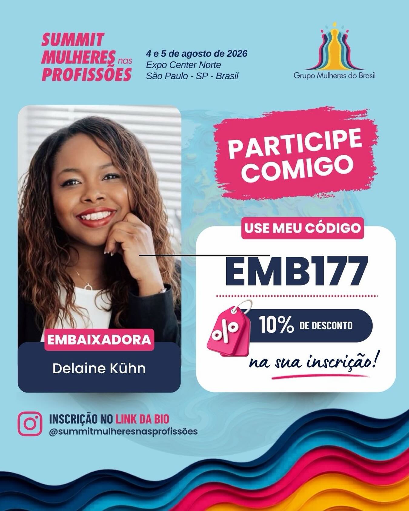 Quero muito encontrar você no Summit Mulheres nas Profissões.
Por isso, estou compartilhando com você o meu código de desconto exclusivo que garante 10% de desconto na sua inscrição.
✨ Use o código: EMBXXX ✨
O Summit Mulheres nas Profissões será um grande encontro de conexões, aprendizado, inspiração e oportunidades, reunindo mulheres de diferentes trajetórias, áreas de atuação e gerações.
📅 04 e 05 de agosto de 2026
📍 Expo Center Norte | São Paulo
🔗Link de inscrição na bio @summitmulheresnasprofissoes
Espero você lá 💜
#SummitMulheresNasProfissoes
#GrupoMulheresdoBrasil
#embaixadorasummitmulheresnasprofissoes