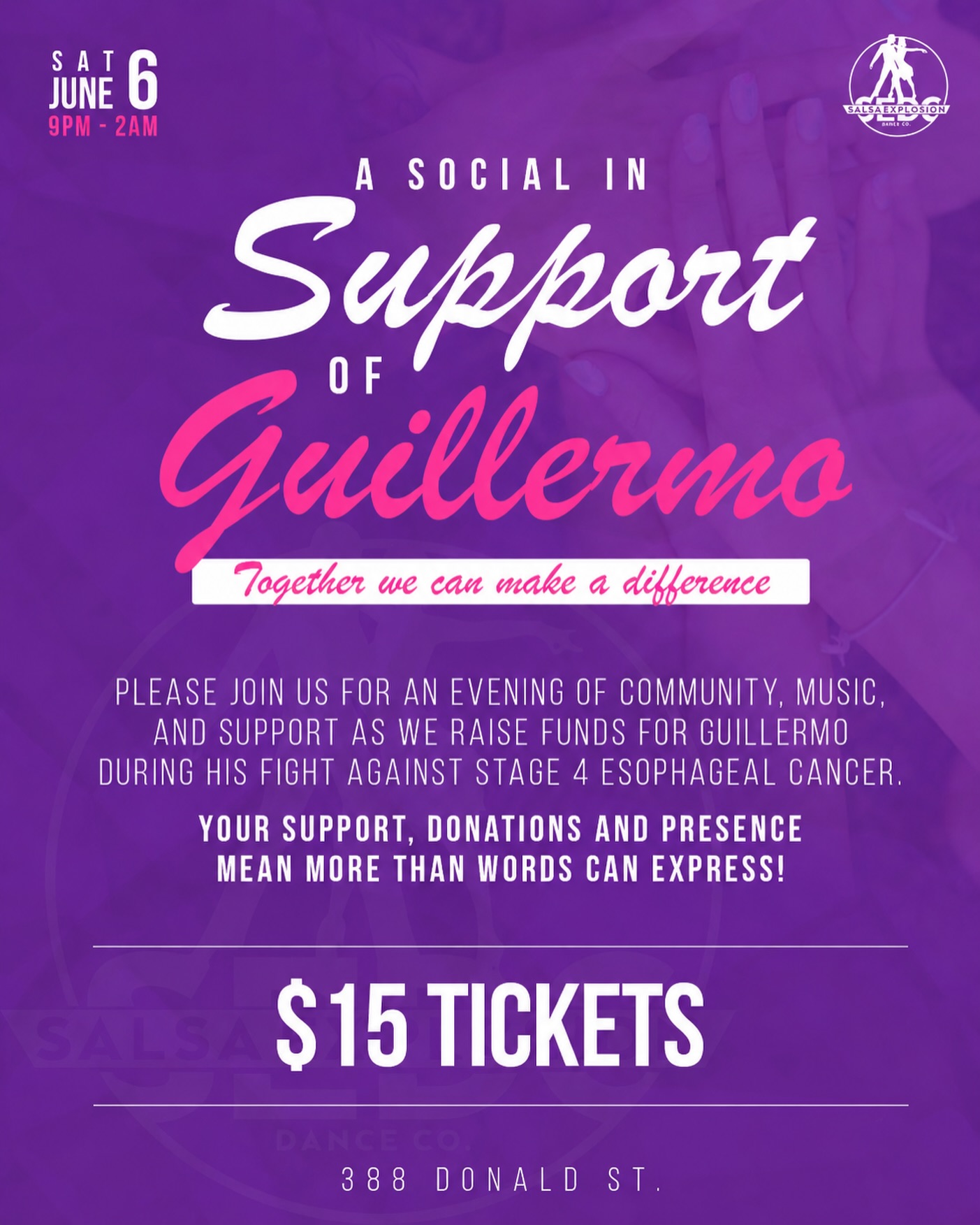 Please join us for an evening of community, music and support as we raise funds for Guillermo during his fight against stage 4 Esophageal Cancer.
Your support is greatly appreciated!
🎟️ $15 tickets (link in bio)
📍388 Donald St.
🕘 9PM - 2AM