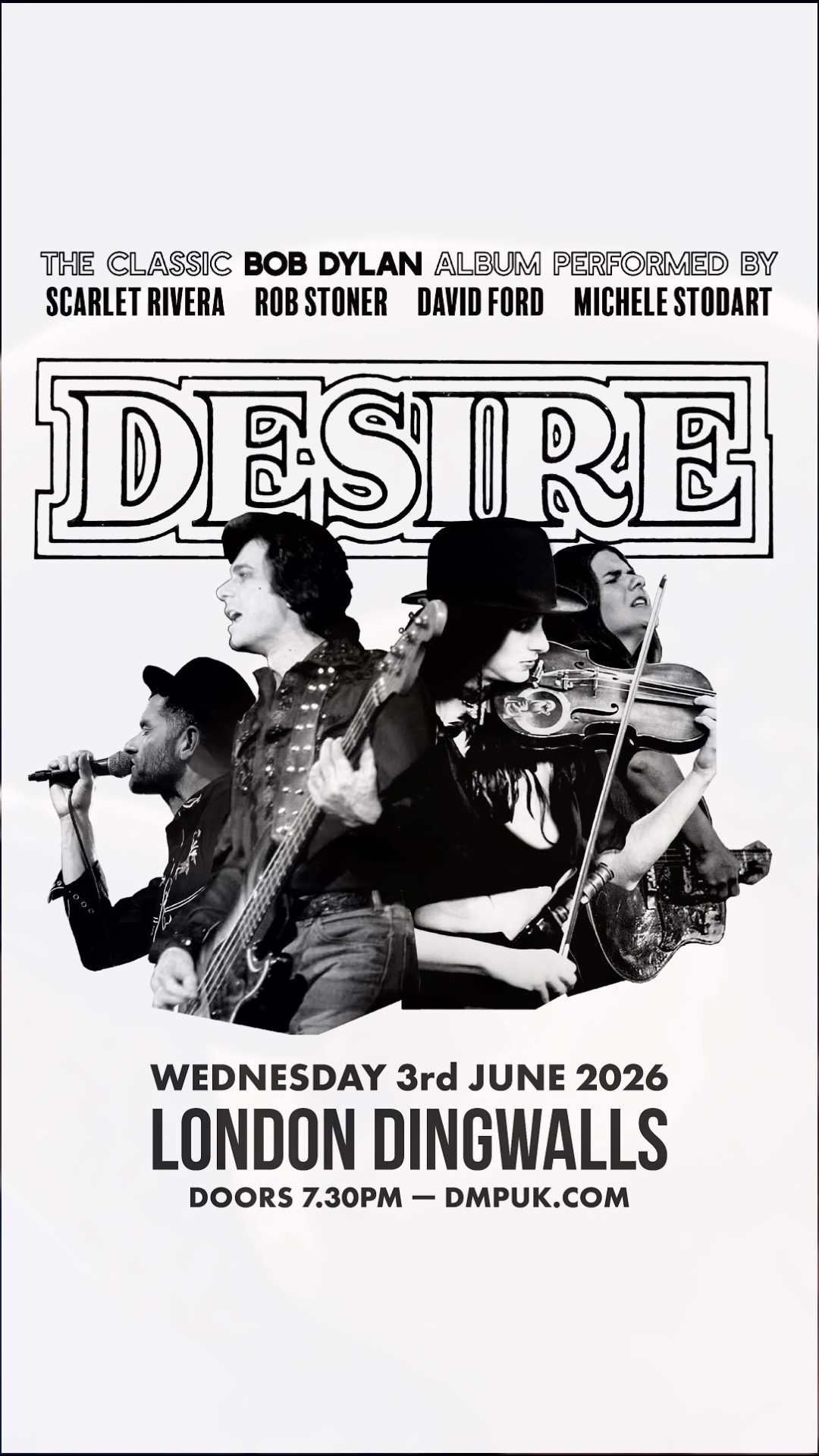 A very special evening lands at @DingwallsCamden this Wednesday 👏
To celebrate 50 years of @BobDylan’s Desire, @DavidFordMusic is joined by original Desire collaborators @ScarletRiveraMusic and @RobStonerMusic, alongside @MicheleStodartOfficial (The Magic Numbers), for a full live performance of the iconic album.
Featuring Hurricane, Isis, Sara, One More Cup Of Coffee and more.
Final Tickets 🎟️ SeeTickets.com
There will be an opening set that mixes music with conversation and a bit of insight into the record / cast of musicians. This will be introduced and led by Actor / presenter / Bob Dylan expert, @TerrySnail.
Plus much-loved comedian, commentator and Bob Dylan expert @MrNishKumar to join in with a discussion about Bob Dylan's Desire album.
#bobdylan #desire #live #london #dingwalls
