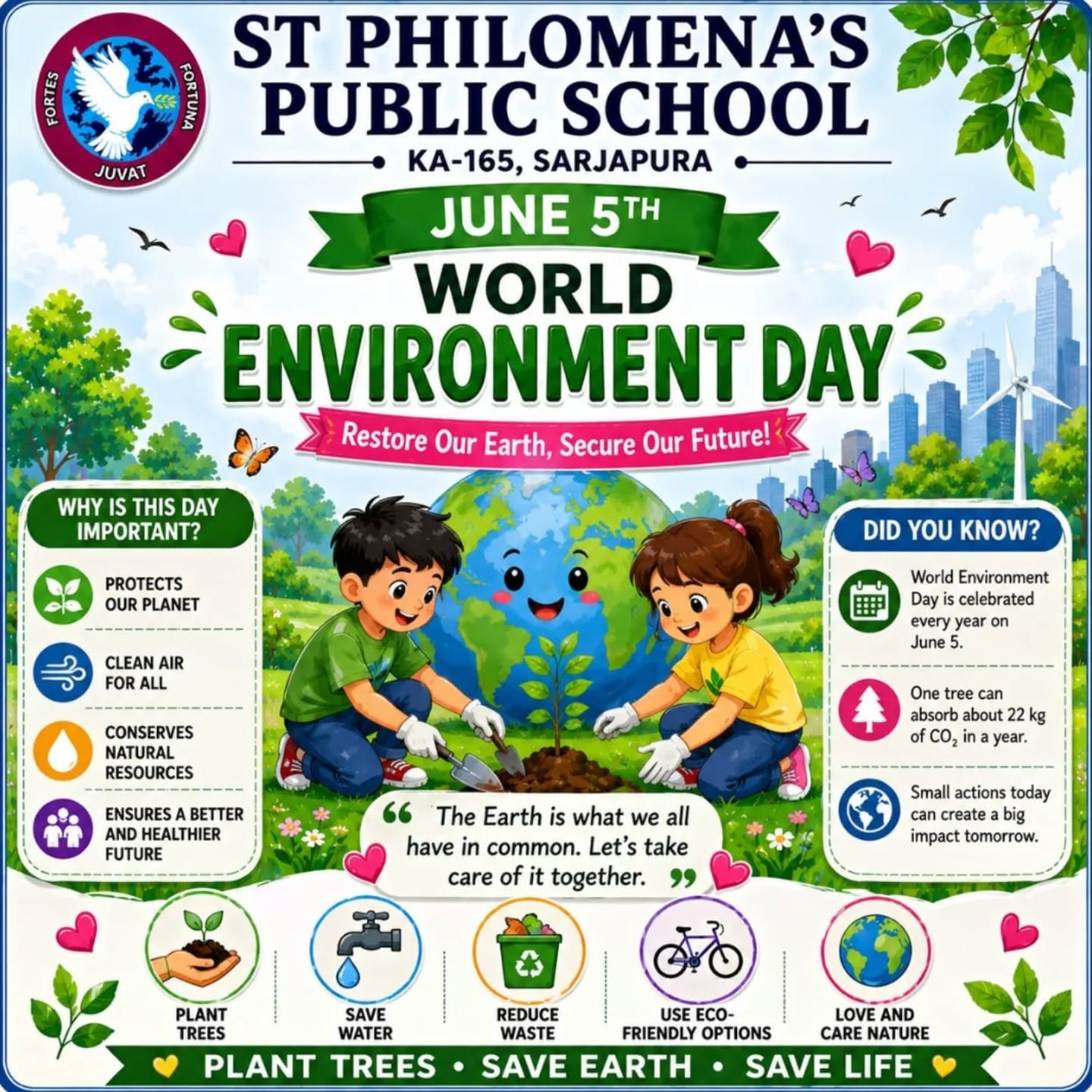 "The Earth is what we all have in common."
On this World Environment Day, let us renew our commitment to protect nature, preserve biodiversity, and nurture a greener tomorrow. May our collective efforts inspire students, staff, and the community to live sustainably and responsibly.
Wishing you a meaningful Environmental Day filled with awareness, action, and hope for a cleaner planet.