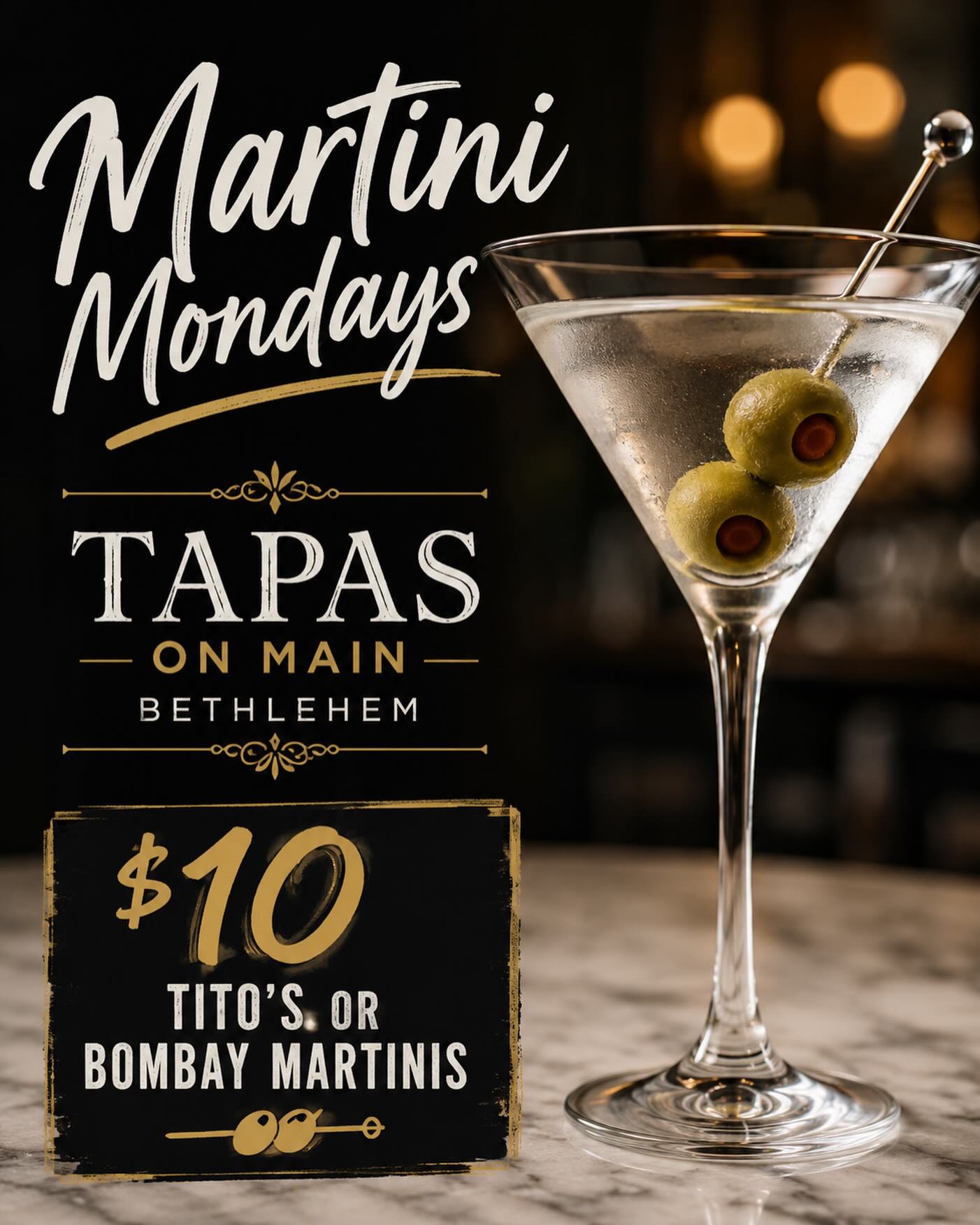 Visit us Mondays πΈ #martinimondays #visithistoricbethlehem #tapasandsangria