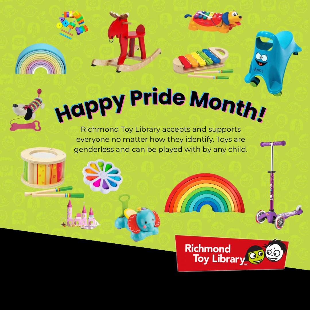 🌈 Happy Pride Month! 🌈
At Richmond Toy Library we accept everyone no matter how they identify. Everyone is welcome in our toy library.
Pride Month is particularly relevant to us as toys tend to have gendered connotations which are pushed onto young children. We would like to stop these outdated ideas. Every child should be able to play with the toy that makes them smile!
Come into our library, feel included and borrow whatever makes your child feel happy! See you there! 🌈🌈