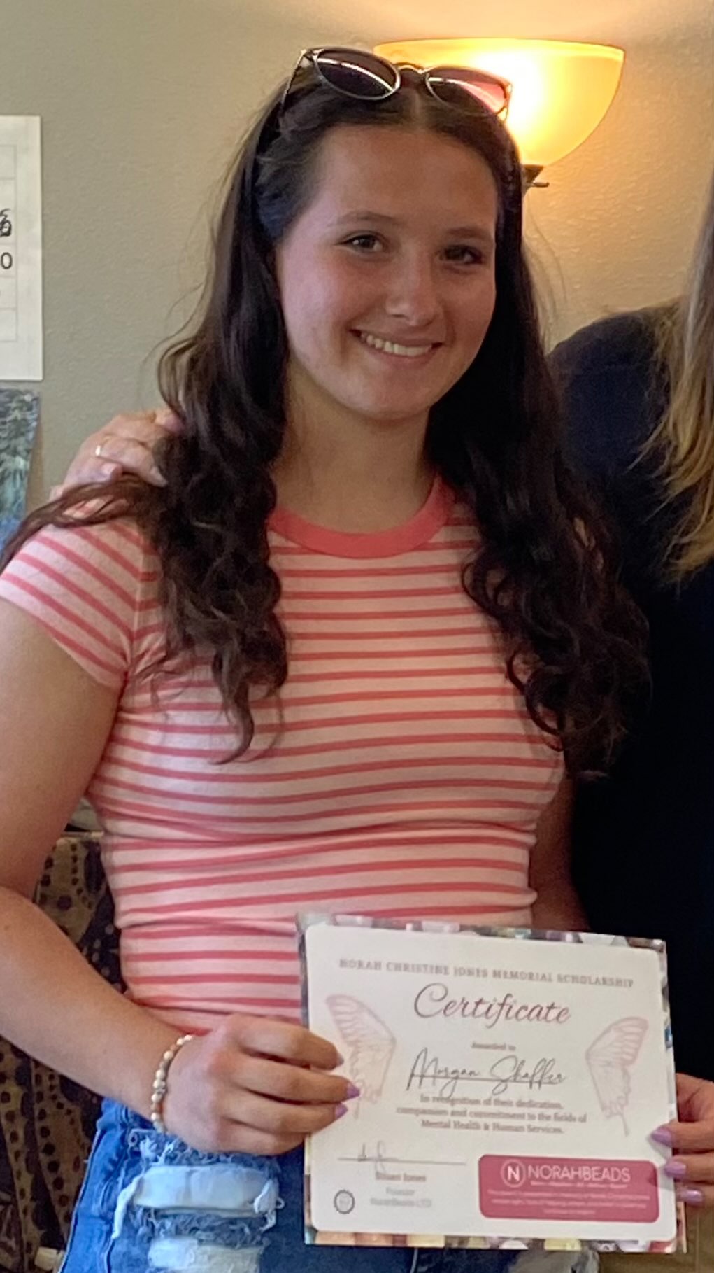 Yesterday was the last gathering of NorahBeads Club at NCUHS. We are very proud to award Morgan Schaffer the Norah Christine Jones Memorial Scholarship, for students pursuing careers in Mental Health or Human Services related fields. Congratulations Morgan!