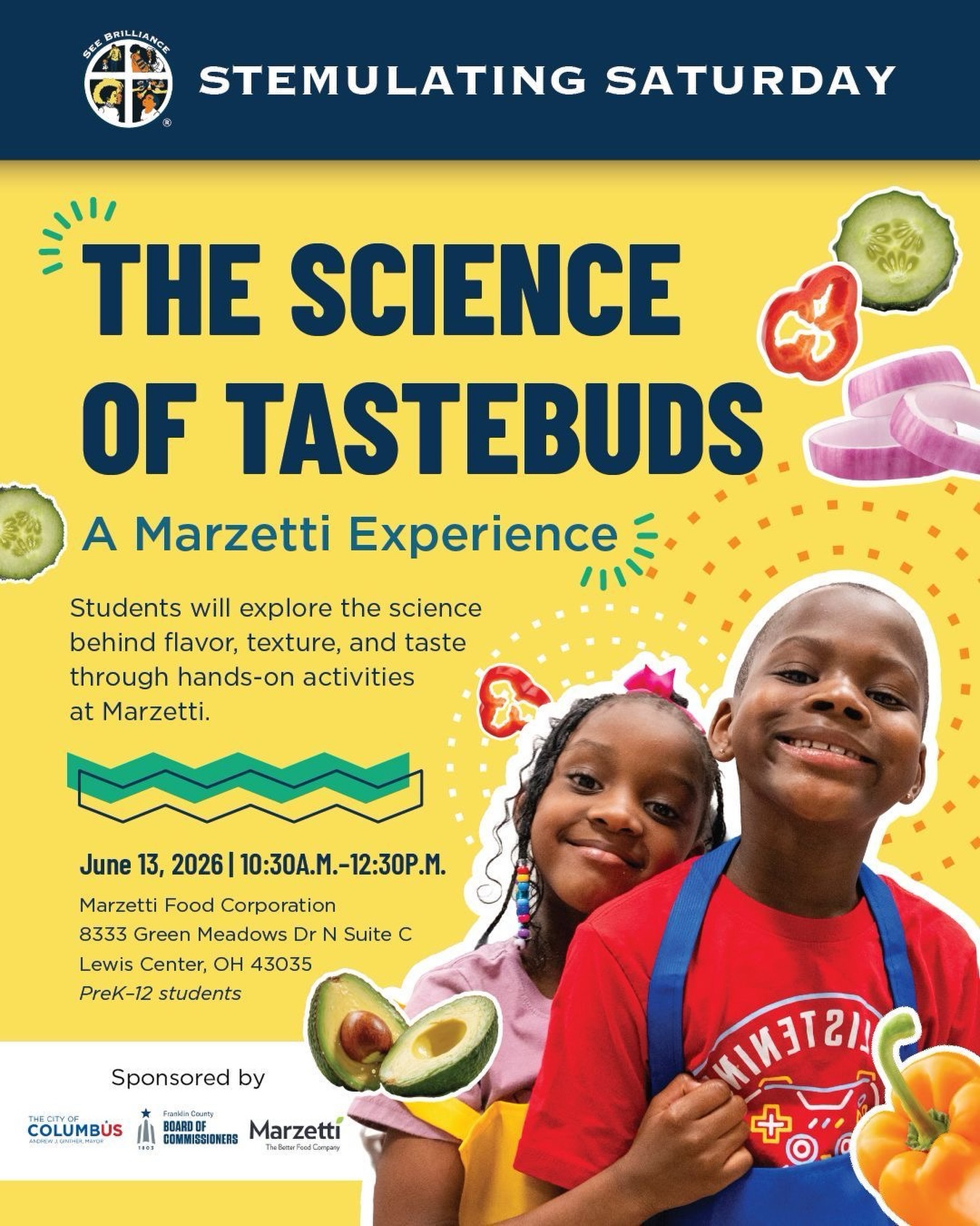👅✨ Why do some foods taste AMAZING while others don’t?
At our Science of Tastebuds experience at Marzetti on June 13 at 10:30 AM, students will explore the science behind flavor, texture, and taste through hands-on food experiments and creative activities. 🍓🧪
From sensory testing to tasty creations, this is STEAM you can actually taste. 😋
#SeeBrilliance #FoodScience #Marzetti #ColumbusOH #handsonlearning