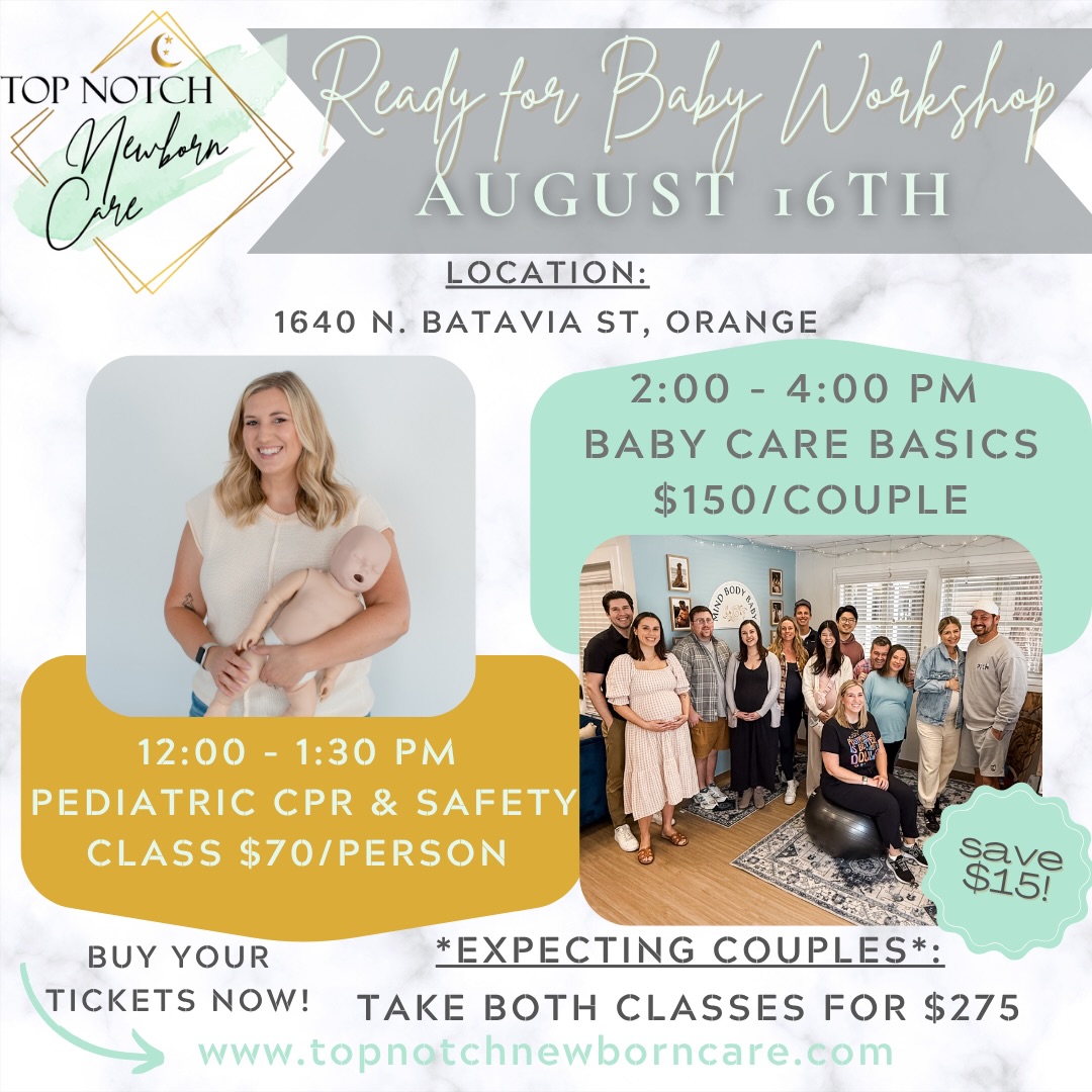 🍂 FALL DUE DATE? 🍁
Prepare to feel empowered in your parenting journey with the Ready for Baby Workshop! 💪🏻
Sunday, AUGUST 16th: come join a day of new parent education! ✨
You can take ONE or BOTH classes, whatever works for you! ✏️
❤️ 12-1:30pm Pediatric Safety & CPR Class $70/person (great if you’re expecting, new parents or care for infants/children).
\\ 30 min break //
👶🏻 2-4pm Baby Care Basics Class $150/couple (perfect for expecting parents in the 3rd trimester).
*Expecting parents signup for both classes for $275*
📍 Class location: 1640 N. Batavia St, Orange
Space is limited, LINK IN BIO to book your spot in class. 🔗