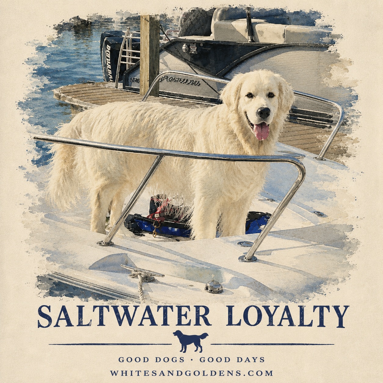 We are working on White Sand Goldens t-shirts made with our bred dogs. Stay tuned for updates #tshirts #dogs #saltlife #beachlife #boatlife