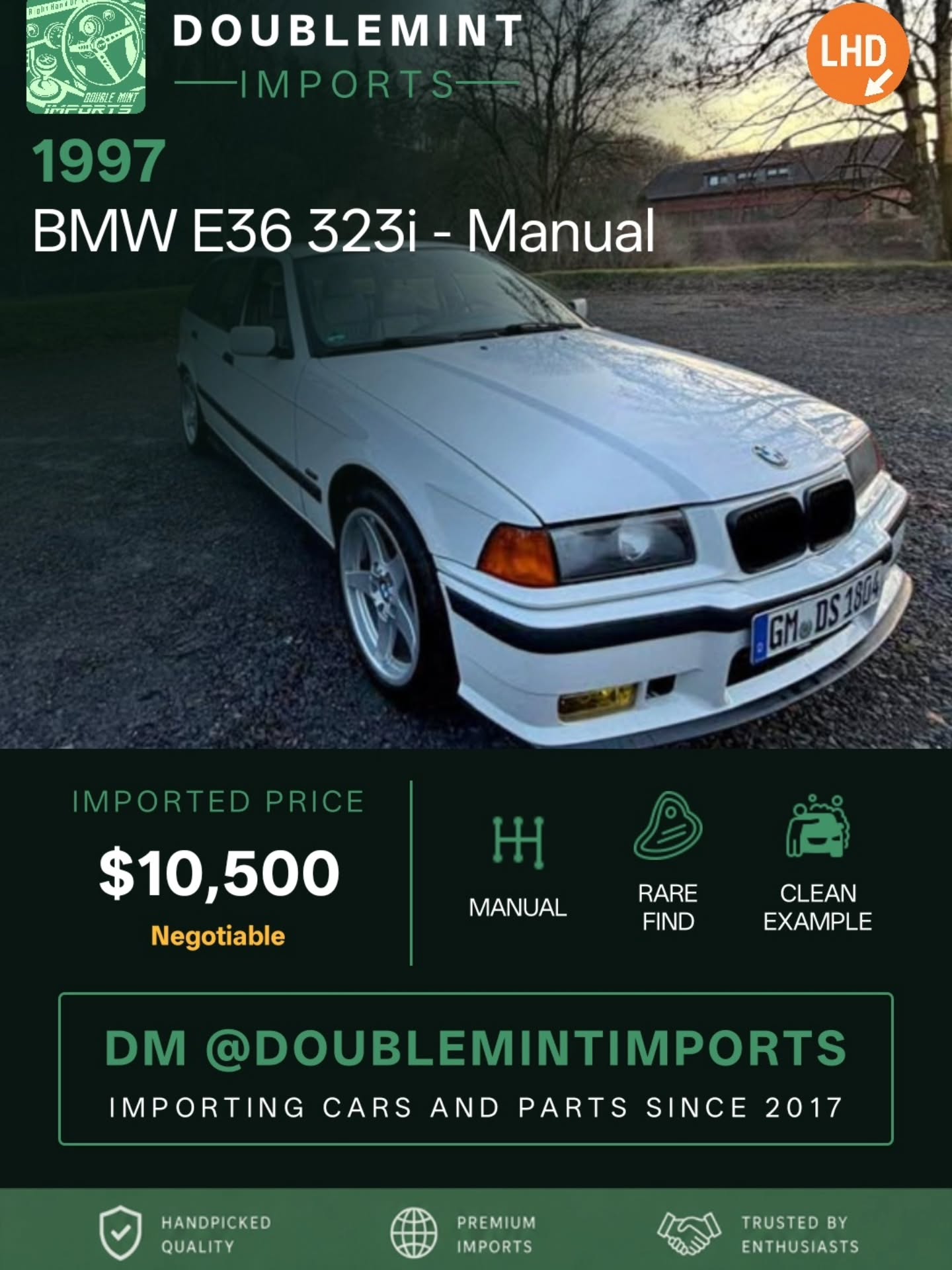 Now available:
1997 BMW E36 Touring - Manual
📍 Mileage: 258,000
Marketplace
Browse all
Notifications
Marketplace access
Buying
Selling
Create new listing
Location
Categories
Vehicles
Property Rentals
Apparel
Classifieds
Electronics
Entertainment
Family
Free Stuff
Garden & Outdoor
Hobbies
Home Goods
Home Improvement Supplies
Home Sales
Musical Instruments
Office Supplies
Pet Supplies
Sporting Goods
Toys & Games
Buy and sell groups
See all listings
Today's..MORE INFO
💰 Shipped Price (UK → NY): $8,300
✅ Includes ALL fees:
• USD conversion ($4,795)
• Shipping
• US Customs
• UK taxes
• Admin fees
⚡ Inventory moves FAST. Serious buyers only.
🔎 Want to search your own cars? Link in bio.
📩 DM us for full details, walkaround videos, shipping info, and availability.
📧 Email: info@doublemintimports.com
🌐 Visit: www.doublemintimports.com
"It’s not about the destination, it’s about the drive."
#bmw #e36 #touring #manual #marketplace