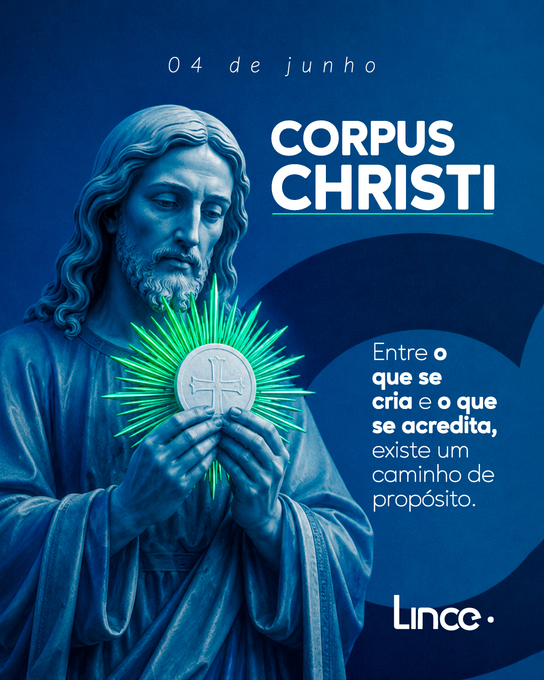 Corpus Christi nos convida a pausar, refletir e reconhecer a força da fé como presença que orienta.
Em cada caminho, existe algo que sustenta o que fazemos, inspira nossas escolhas e dá sentido ao que construímos.
Porque criar também é buscar propósito no que se entrega, no que se comunica e no que permanece.
#corpuschristi #lincemarketing #fe #proposito #criacao