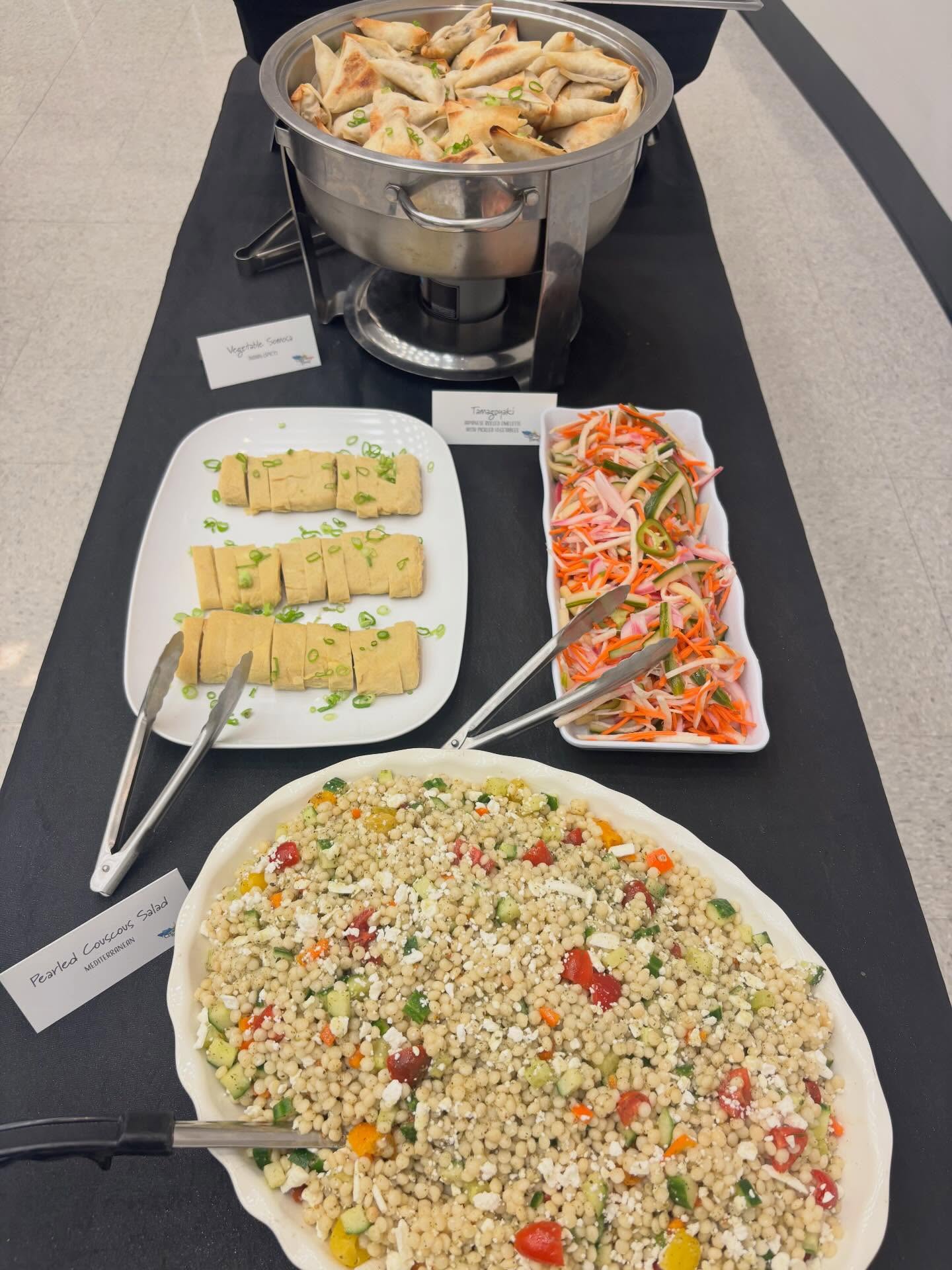 We had the pleasure of doing a catering for Creative Travel in Belmont a few few weeks ago. We were asked to come up with a menu with tastes from around the world. So Alex got to flex his culinary creativity on this one. He came up with things like Tamagoyaki (Japanese rolled omelette with pickled vegetables), pearl couscous salad for Mediterranean, stuffed shells for Italian, vegetable samosas for Indian,Briam - Greek roasted vegetables, Coq Au Vin- French roasted chicken. Yum! #catering #bigbuttbbq #ranucciscatering @creativetravelbelmont