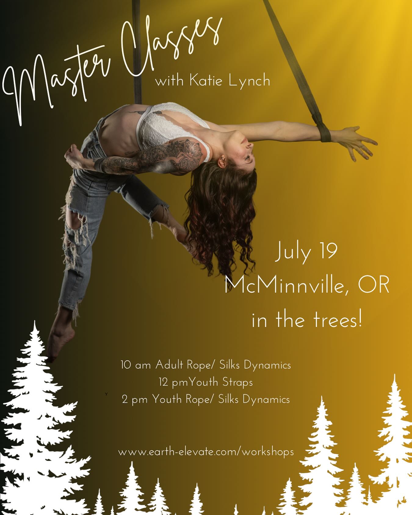 🌲MASTER CLASS SERIES: KATIE | JULY 19 🌲
We are thrilled to welcome Katie from Ethereal Arts Northwest for a full day of specialty aerial training at Earth & Elevate in the McMinnville Grange Aerial Yard!
Katie is a full-time aerial arts instructor, performer, and studio owner based in Gig Harbor, Washington. With over 10 years of coaching experience and a Bachelor’s Degree in Exercise Science, she brings a unique combination of technical knowledge, athletic training, and artistic performance to her teaching. Katie is the founder of Ethereal Arts Northwest and has taught workshops and retreats throughout the United States and internationally, including Japan. Her specialties include corde lisse (rope), straps, hand-balancing, silks, and acrobatics.
✨ 10:00 AM – Adult Dynamics on Rope & Silks
Explore the foundations of dynamic movement on vertical apparatus including beats, flares, c-shapes, and more.
✨ 12:00 PM – Youth Straps
Build strength, learn foundational straps skills, flare technique, and sequencing vocabulary.
✨ 2:00 PM – Youth Dynamics on Rope & Silks
Develop confidence and power through beats, flares, and dynamic movement on vertical apparatus.
⚡ Youth Workshop Prerequisites:
• Ability to invert without assistance
• Dynamics students should also have front and back beats, bell beats, and scissor beats
This is an incredible opportunity to learn from a highly experienced coach whose passion for aerial arts has taken her around the world. Spots are limited and expected to fill quickly!
📍 Earth & Elevate Aerial Arts
📅 July 19
🎟 Registration now open
#EarthAndElevate #AerialArts #AerialWorkshop #AerialSilks #AerialRope #AerialStraps #CircusArts #AerialTraining #OregonAerial #AerialCommunity