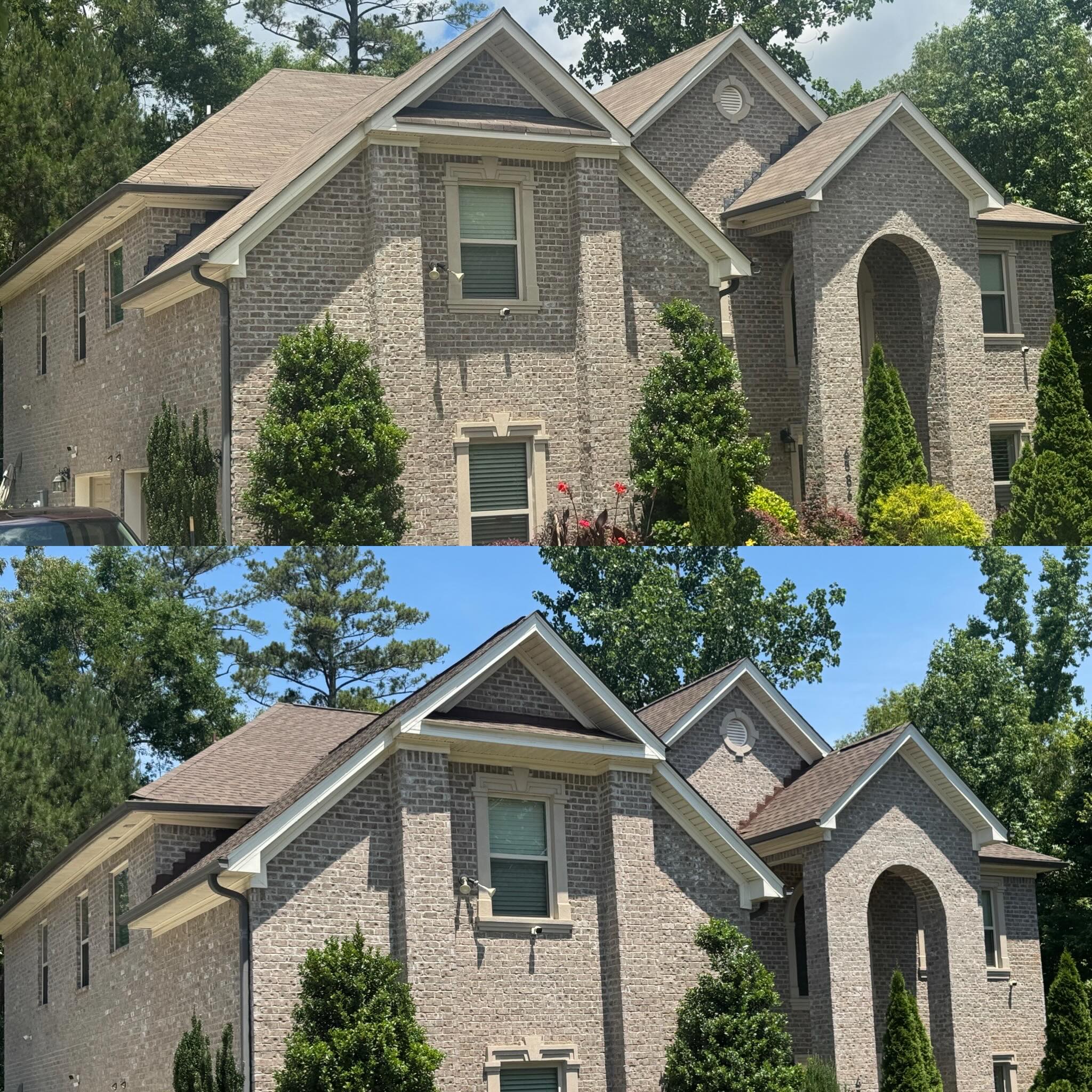 Before and after photos of a New GAF Barkwood HDZ Shingle installment…