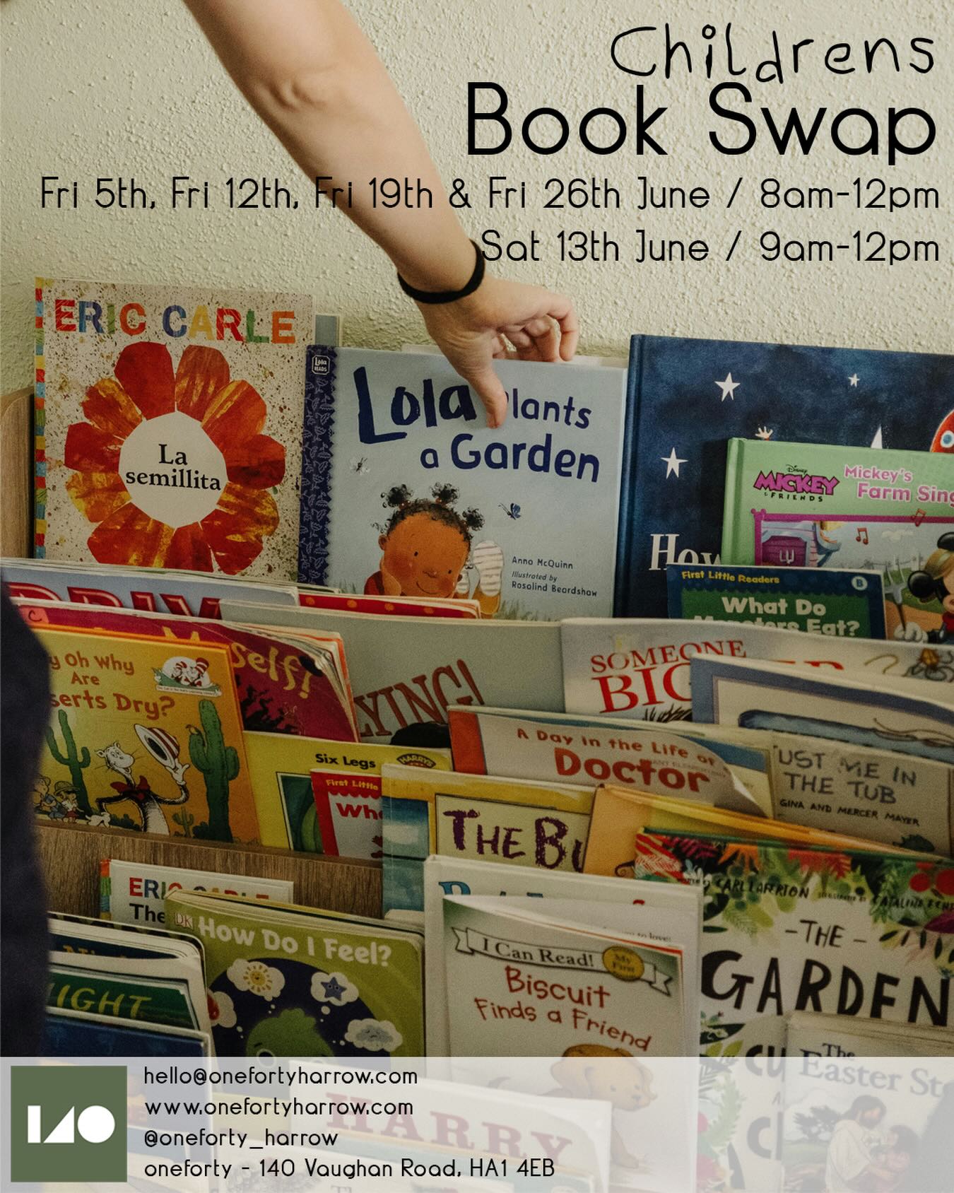 Alongside the Friday Cafe & Art Cafe this month, we have the wonderful edition of a Children’s Book Swap 📚👦🧒👧
Take a book. Share a book ♥️📚
Pease try to bring books that you would be happy to find at the swap yourself 🙏
📆 Fri 5th, Fri 12th, Fri 19th & Fri 26th June
⏱️ 8am-12pm
📆 Sat 13th June⏱️ 9am-12pm
📍oneforty - 140 Vaughan Road, HA1 4EB
✅ free event
#westharrow #harrowonthehill #childrensbookswap