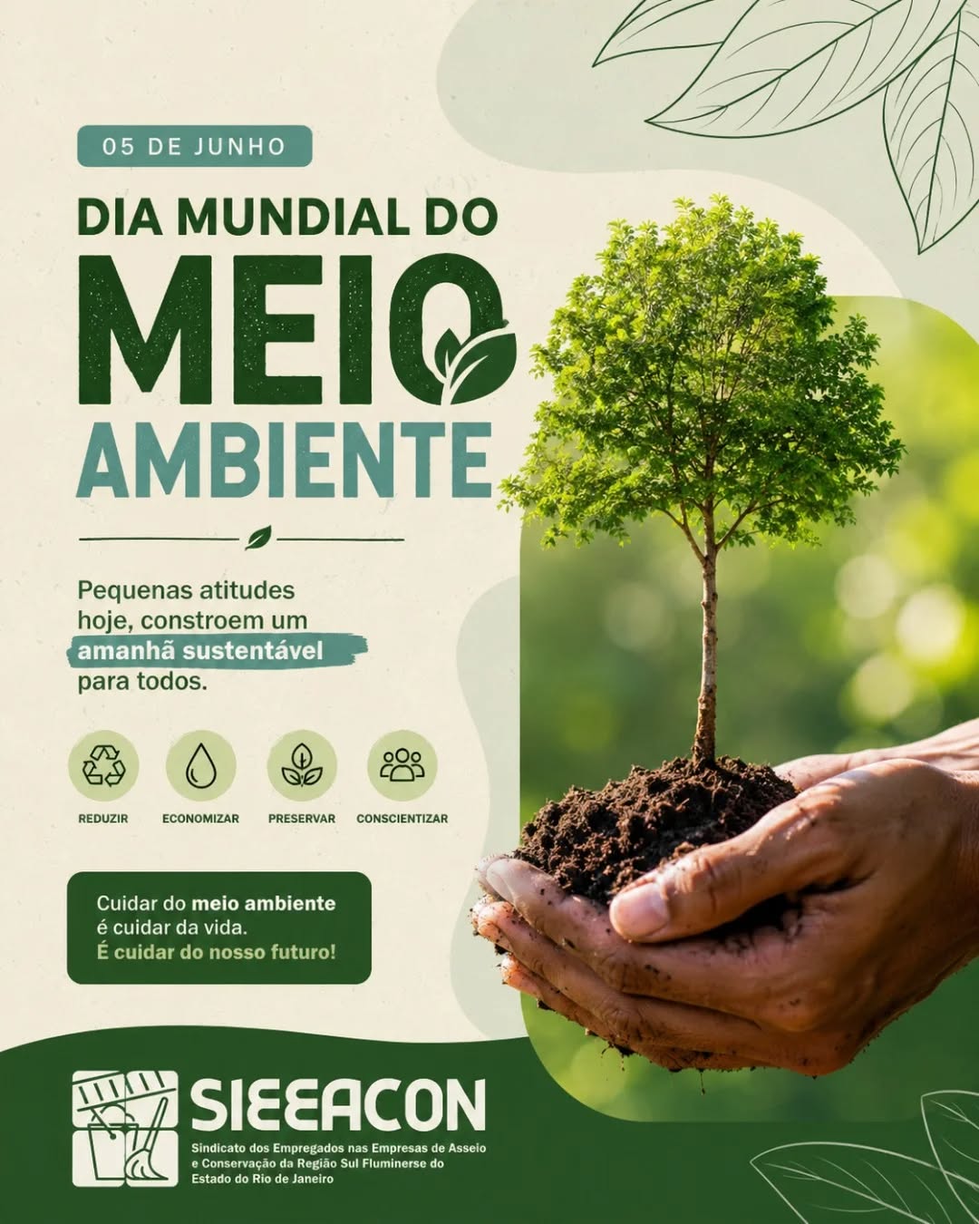 Cuidar do meio ambiente é cuidar da vida.
É cuidar do nosso futuro!
No Dia Mundial do Meio Ambiente, lembramos que o nosso trabalho de preservação, limpeza e conscientização começa nos pequenos hábitos.
Reduzir, economizar e preservar hoje constroem o amanhã sustentável que todos nós merecemos. ♻️💧
#DiaMundialDoMeioAmbiente #SIEEACON #Sustentabilidade #PreservarAVida #AsseioEConsciencia EcoAtitude
