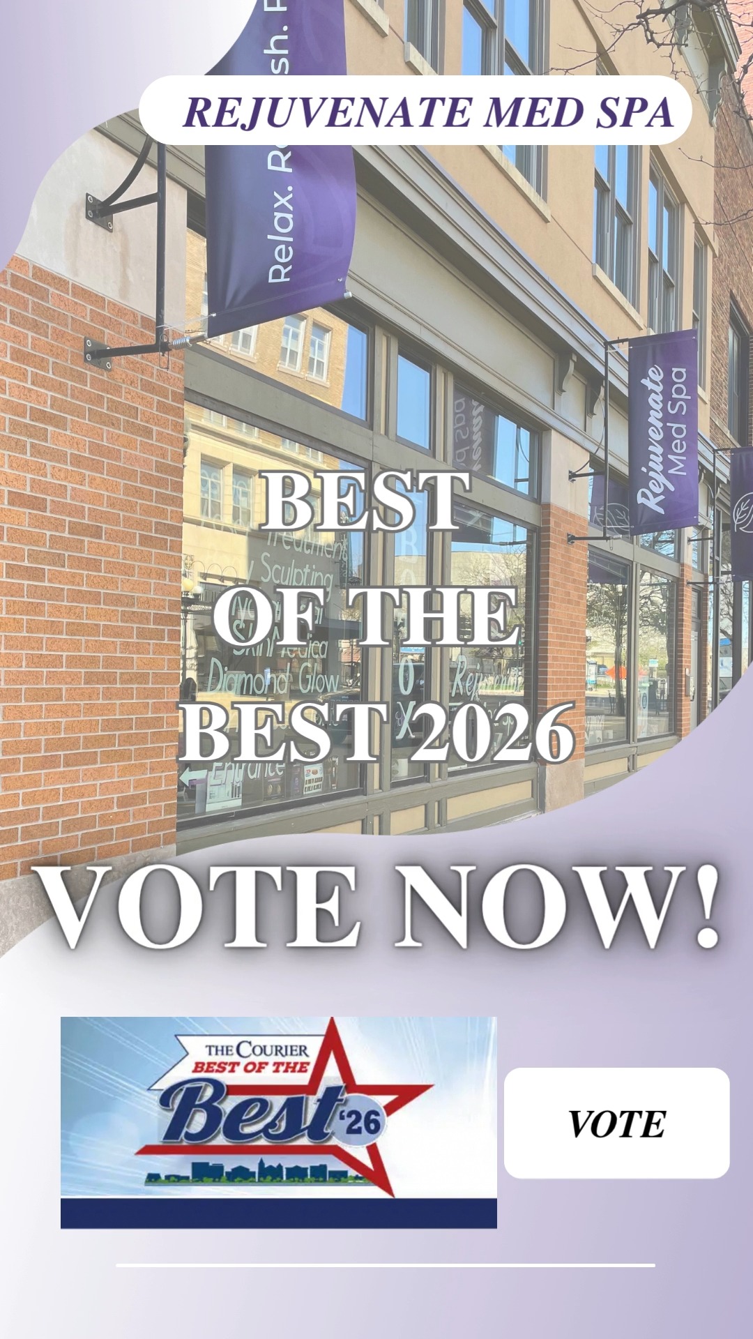 🏆 **It’s Time to Vote for Best of the Best!** 🏆
We’re honored to be nominated for **Best Medical Spa in the Cedar Valley**, and we would love your support!
✨ **Vote for Rejuvenate Med Spa!** ✨
Voting is easy:
✔️ Click the voting link
✔️ Select the **Health & Fitness** category
✔️ Scroll down to **Medical Spa**
✔️ Choose **Rejuvenate Med Spa** and submit your vote!
Every vote means so much to our team. Thank you for trusting us with your skincare, wellness, and aesthetic goals. We are grateful to serve such an amazing community! ❤️
📣 Don't forget to share this post with your friends and family and encourage them to vote too!
#BestOfTheBest #CedarValley #RejuvenateMedSpa #VoteRejuvenate #MedicalSpa #ThankYouForYourSupport #CedarValleyBusiness #WaterlooIA