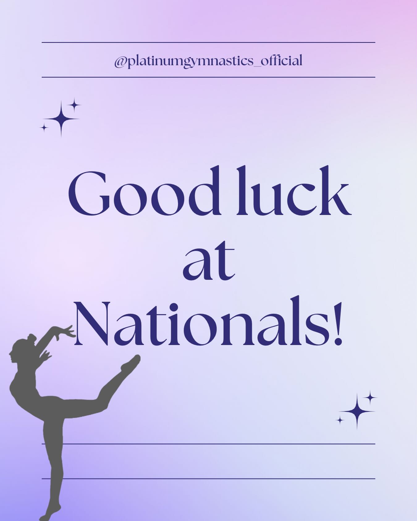 Good luck and safe travels to ALL of our competitive gymnasts as they make their way to Orlando for the @nationalgymnastics_nga National Championships!💜🩵 #PlatinumPride