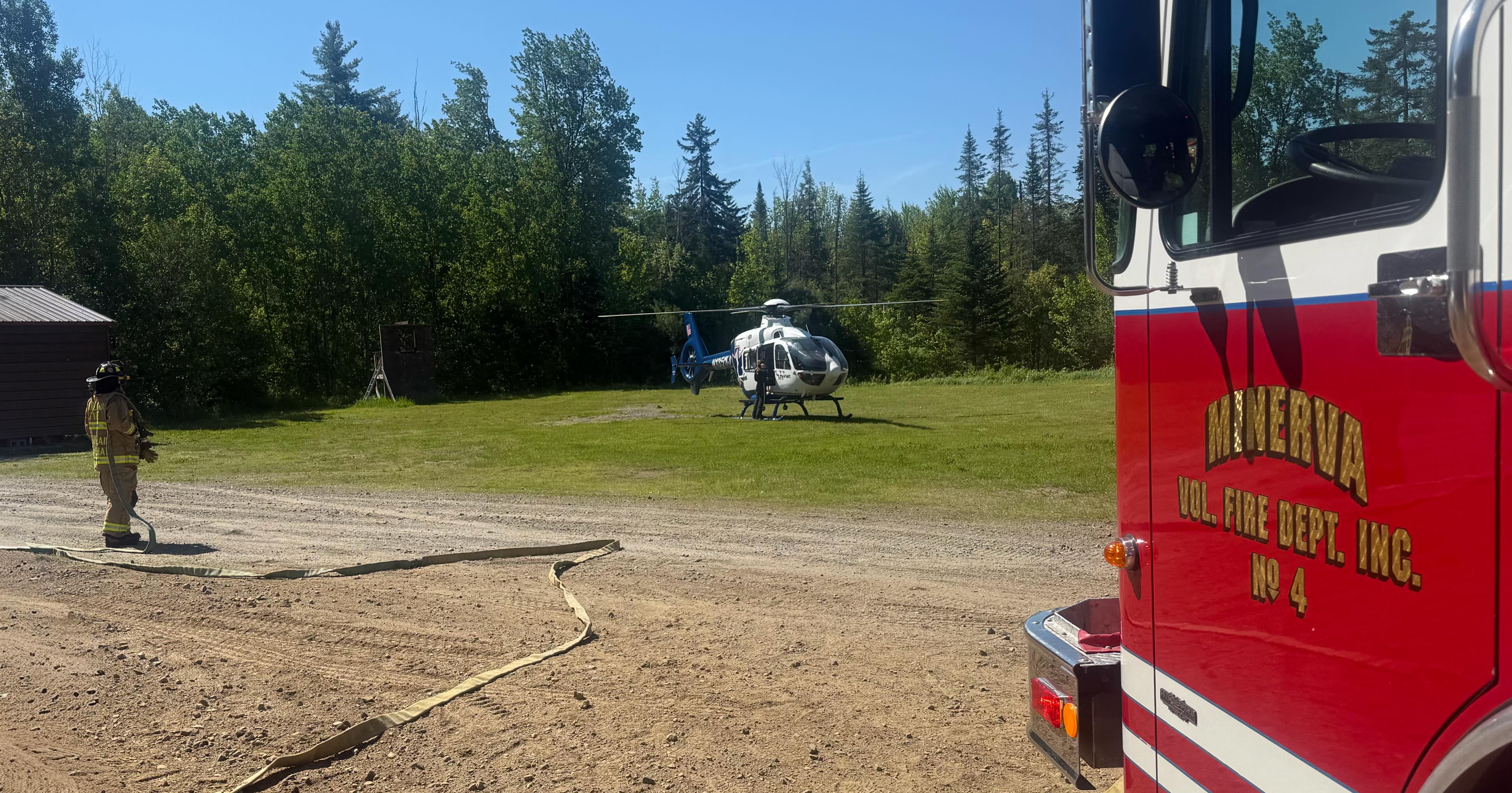 Today, the Minerva Volunteer Fire Department assisted Johnsburg Emergency Squad by establishing a landing zone for LifeNet of New York, enabling the transport of a critically injured individual to a facility equipped to provide advanced medical care.