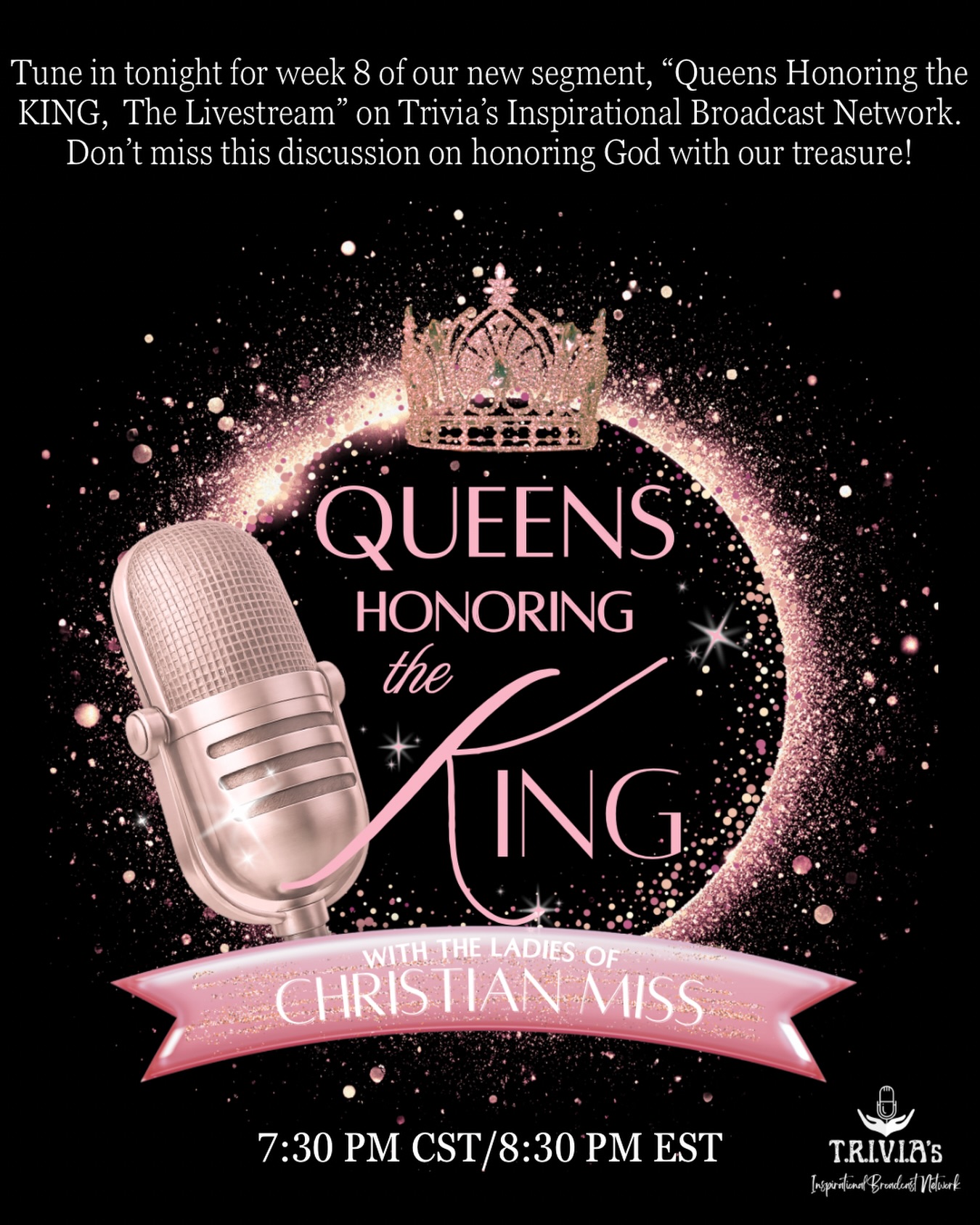 It’s almost time!!
Tune in for tonight’s livestream at 7:30 CST/8:30 EST
Tonight we’re discussing honoring God with our treasure.
https://streamyard.com/watch/BdXFcwRuSKMJ