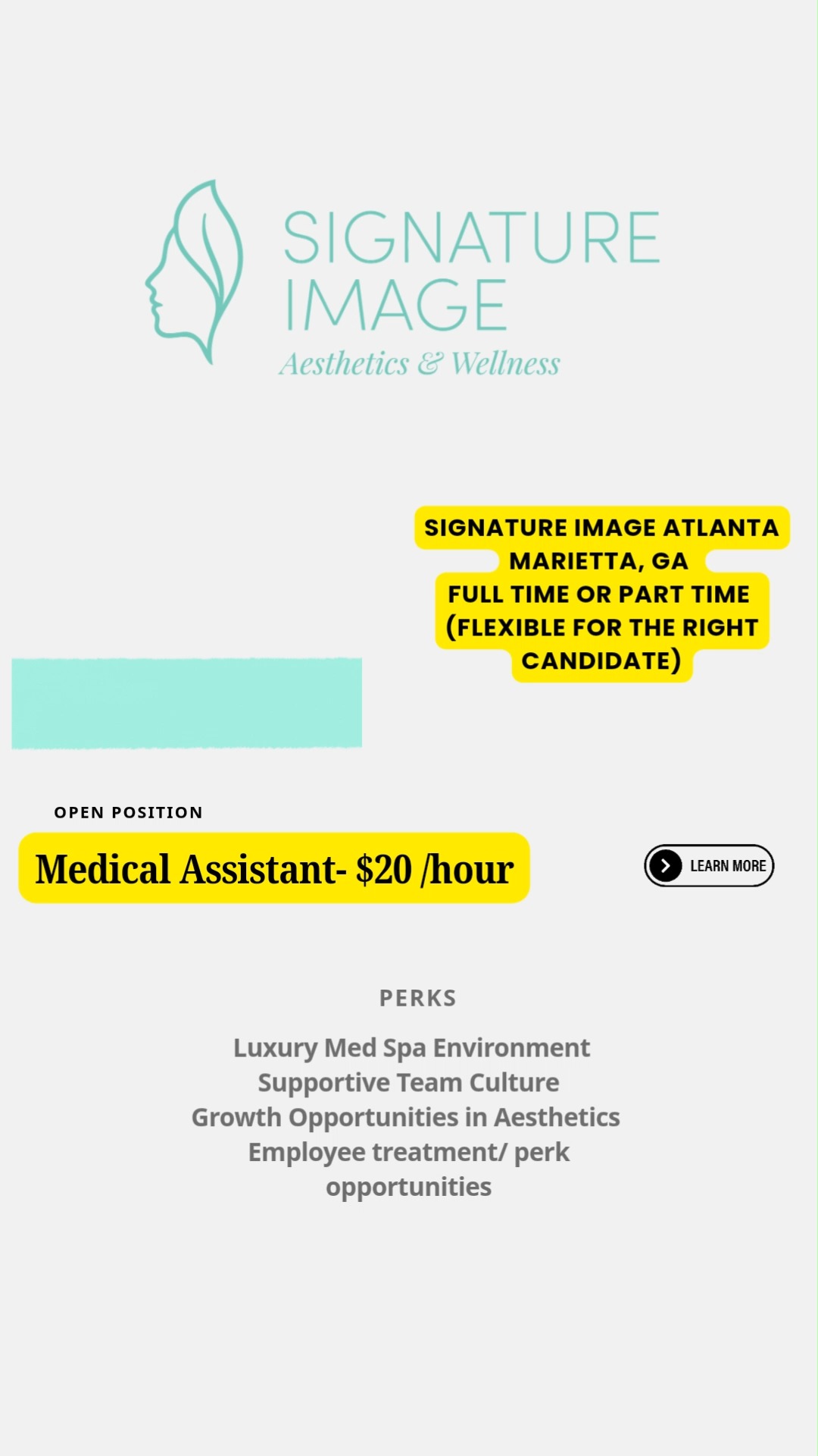 ✨We're Hiring! Signature Image is growing and we’re adding a Medical Assistant to our Signature Image team.
If you’re detail‑oriented, warm, and obsessed with skin + aesthetics, we want to hear from you.
DM us or email Leslie your résumé.
📩Leslie@signatureimageatlanta.com
Tag a friend who'd be perfect for the role!
#NowHiring
#HiringAlert
#WeAreHiring
#JoinOurTeam
#CareerOpportunity
#JobOpening
#MedicalAssistant
#AestheticsJobs
#MedSpaCareers
#AestheticMedicine
#SkinClinicJobs
#BeautyIndustryCareers
#AtlantaJobs
#AtlantaCareers
#ATLHiring
#AtlantaMedSpa
#SignatureImageAtlanta
#WorkWithUs
#DreamJob
#HiringNow
#ApplyToday
#WomenInAesthetics
#BeautyProfessionals