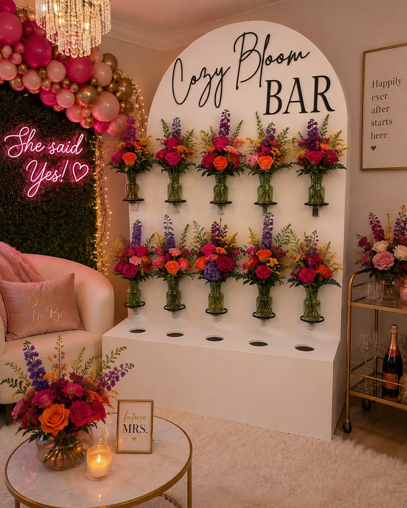💐 Cozy In Color offers a thoughtfully curated collection of custom rentals designed to elevate any celebration. From our signature flower walls with personalized signage and custom golf wall seating charts to our cake swing, custom photo booth, Cozy Bloom (Floral) Bar, and a variety of chairs, tables, and décor pieces, we provide endless ways to make your event uniquely yours.
Whether you’re planning a bridal shower, birthday celebration, or a luxury event, our interactive custom rentals are designed to create unforgettable moments and leave a lasting impression on your guests.
Our newest experience, the Cozy Bloom (Floral) Bar, allows guests to design their own floral arrangements for their assigned tables or create a personalized floral keepsake to take home after the event. It’s a beautiful, interactive touch that adds creativity and connection to any gathering.
The aesthetic is completely customizable, soft and elegant, bright and bold, or anything in between. The Cozy Bloom Bar is more than just a rental piece; it’s an experience your guests will remember long after the celebration ends. 💐
I’d love to connect and learn more about your vision and event needs.
To schedule a consultation, please use:
Calendly: https://calendly.com/cozyincolorrentals
Please note: A non-refundable consultation/booking fee applies and will be credited toward your event booking should you choose to move forward with Cozy In Color services.
I look forward to bringing your vision to life!
Please note the image shown is an AI-generated rendering. This is our actual Cozy Bloom Bar with added rows. Our Cozy Bloom Bar includes only eight rows and accommodates four additional floral vases for a total of twelve (12) floral vase holders.
#cozyincolorrentals #eventdecor #bloombar #bridesessentials #interactiveexperience