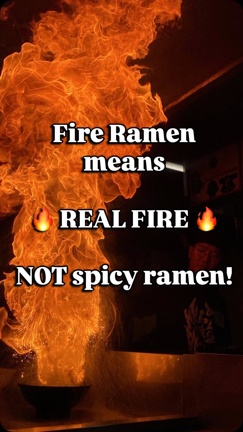 FIRE RAMEN means real FIRE, FLAMES 🔥
Not a fan of spicy food? No problem! Our ramen isn’t spicy. But if you’d like to add some heat, we’ll gladly serve you chili after the fire show 😃
#fireramen #menbakafireramen #kyotoramen