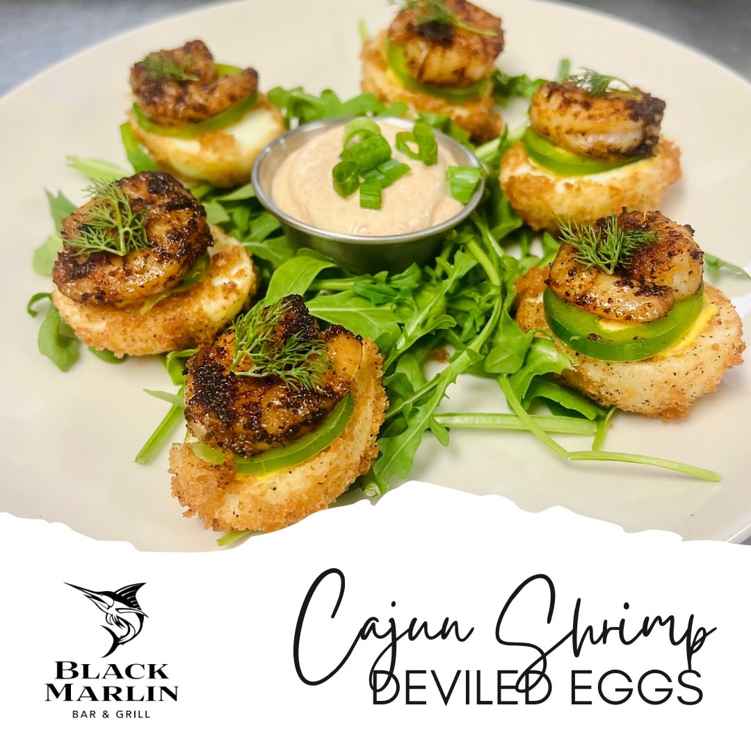 This week’s special appetizer is bringing a little Southern heat to the table.
Cajun Shrimp Deviled Eggs topped with blackened shrimp, fresh jalapeño, and our house-made Cajun sauce. The perfect way to kick off your meal.
Available all week at Black Marlin. Reservations can be made online. BlackMarlinPA.com
#BlackMarlin #WeeklySpecial #DeviledEggs #CajunShrimp #AppetizerSpecial