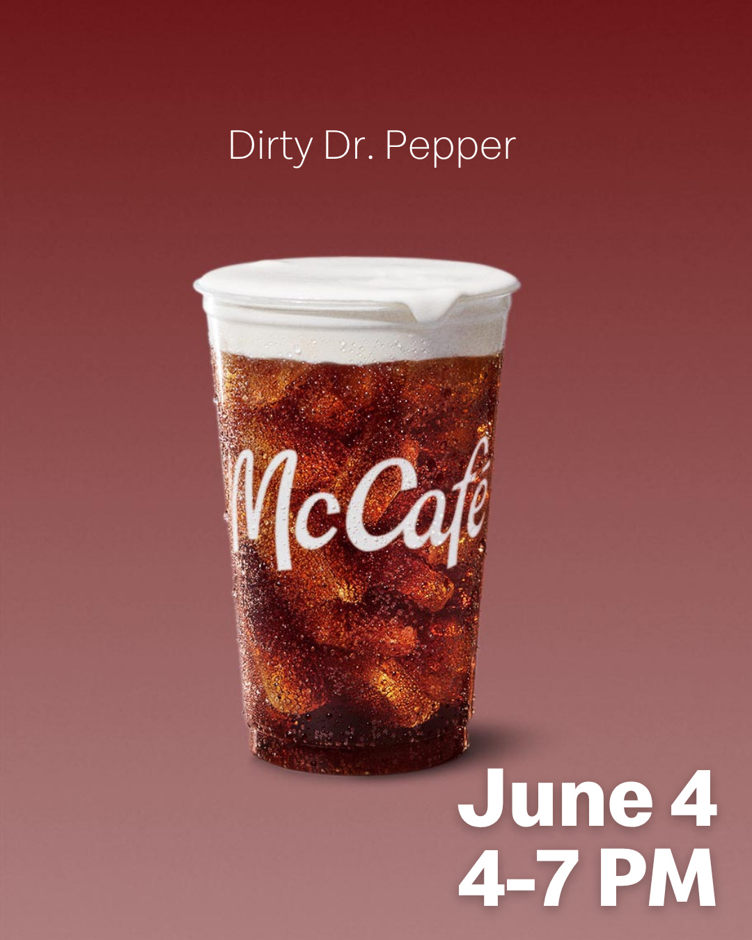 Try the new Dirty Dr. Pepper this evening at any Mueller Family McDonald's location! Free samples distributed from 4-7 PM; in-store only!