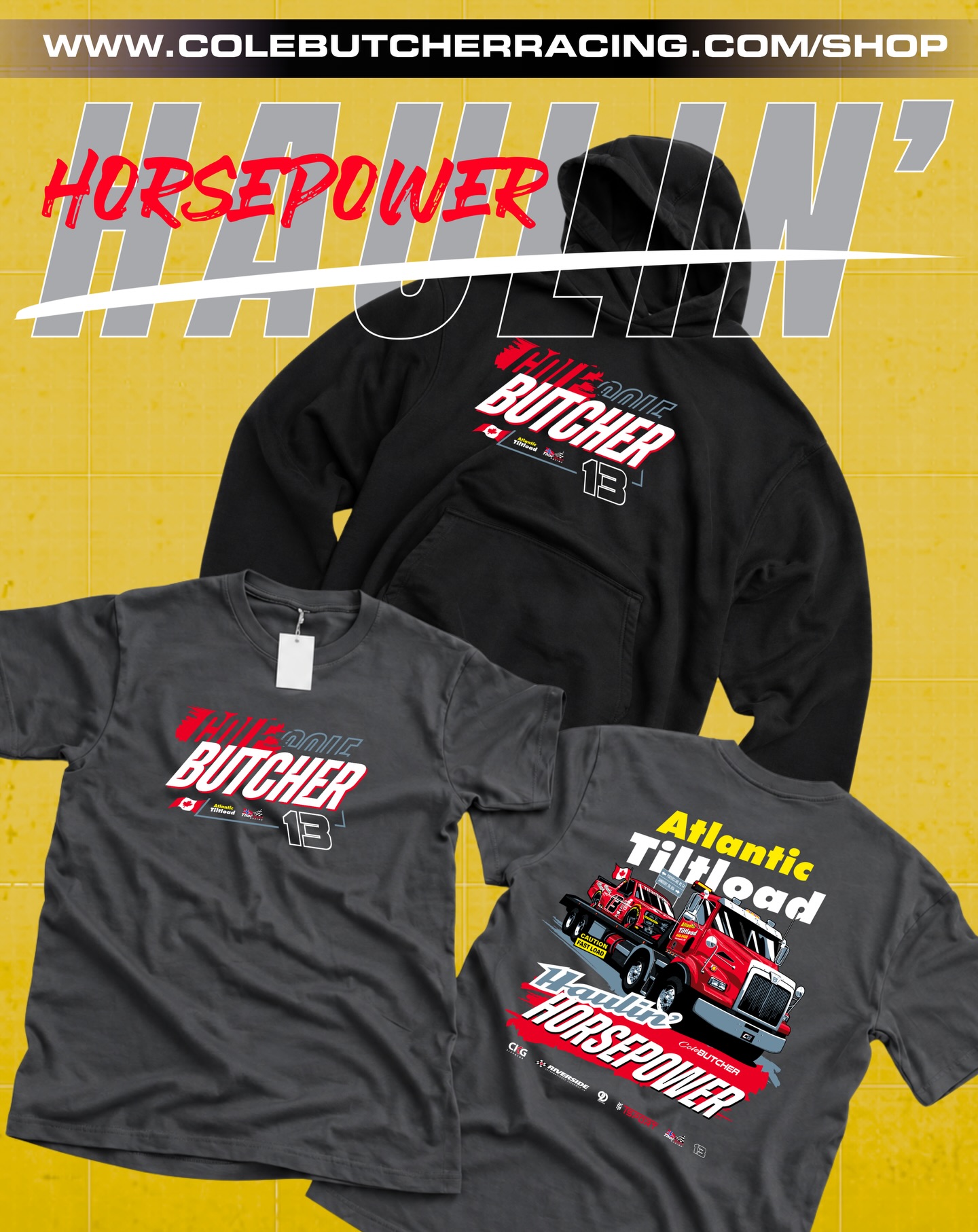 NEW MERCH DROP
The new @atlantictiltload x @_colebutcher “Haulin’ Horsepower” collection is now available in t-shirts and hoodies!
🇨🇦 Canadian fans, we’ve made ordering easier with Canadian fulfillment, helping you avoid the customs fees and shipping headaches from past orders.
🇺🇸 U.S. orders continue to ship through our U.S. fulfillment network.
Get yours today! 🛒
www.colebutcherracing.com/shop