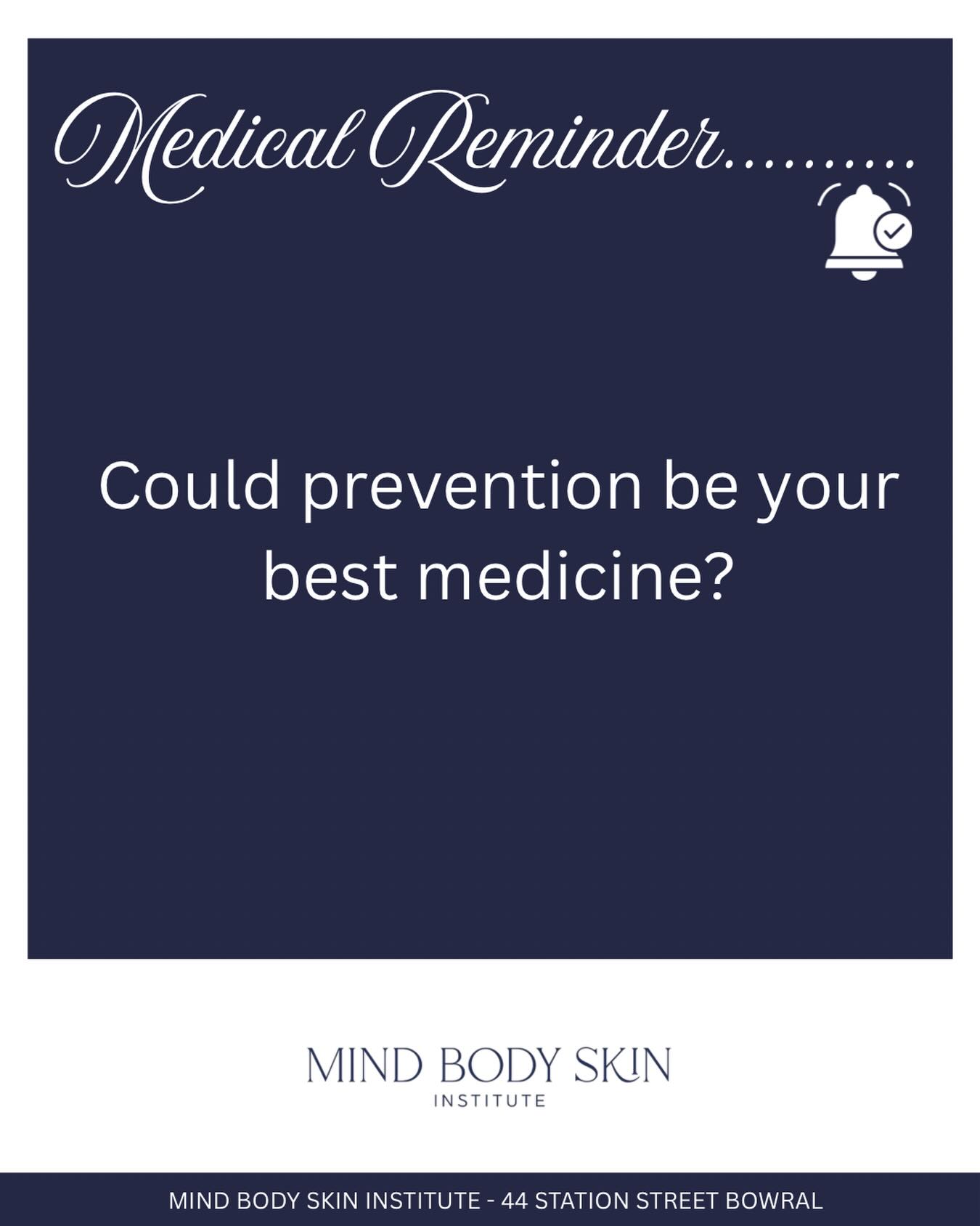 Could Prevention Be Your Best Medicine?
Many of the most common health conditions seen in general practice develop gradually over time, often without obvious symptoms in their early stages. This is why preventative healthcare plays such an important role in maintaining long-term health and wellbeing.
Regular health checks, screening tests, vaccinations and discussions with your GP can help identify potential concerns early and support informed decisions about your health. Prevention is not only about detecting illness—it’s also about promoting healthy habits and reducing future health risks.
At Mind Body Skin Institute, we encourage patients to take a proactive approach to their health. Whether it’s checking your blood pressure, reviewing your cardiovascular risk factors, keeping up to date with recommended screening programs or discussing lifestyle changes, small steps today can have a meaningful impact on your future health.
Looking after your health isn’t just about treating illness when it occurs—it’s about investing in prevention and staying well for years to come.
Medical Disclaimer:
This information is general in nature and is provided for educational purposes only. It is not intended as medical advice and should not replace consultation with a qualified healthcare professional. Individual health needs and screening recommendations vary. Please discuss your personal circumstances with your GP.
#MindBodySkinInstitute #PreventativeHealth #GeneralPractice #HealthScreening #HealthyLiving