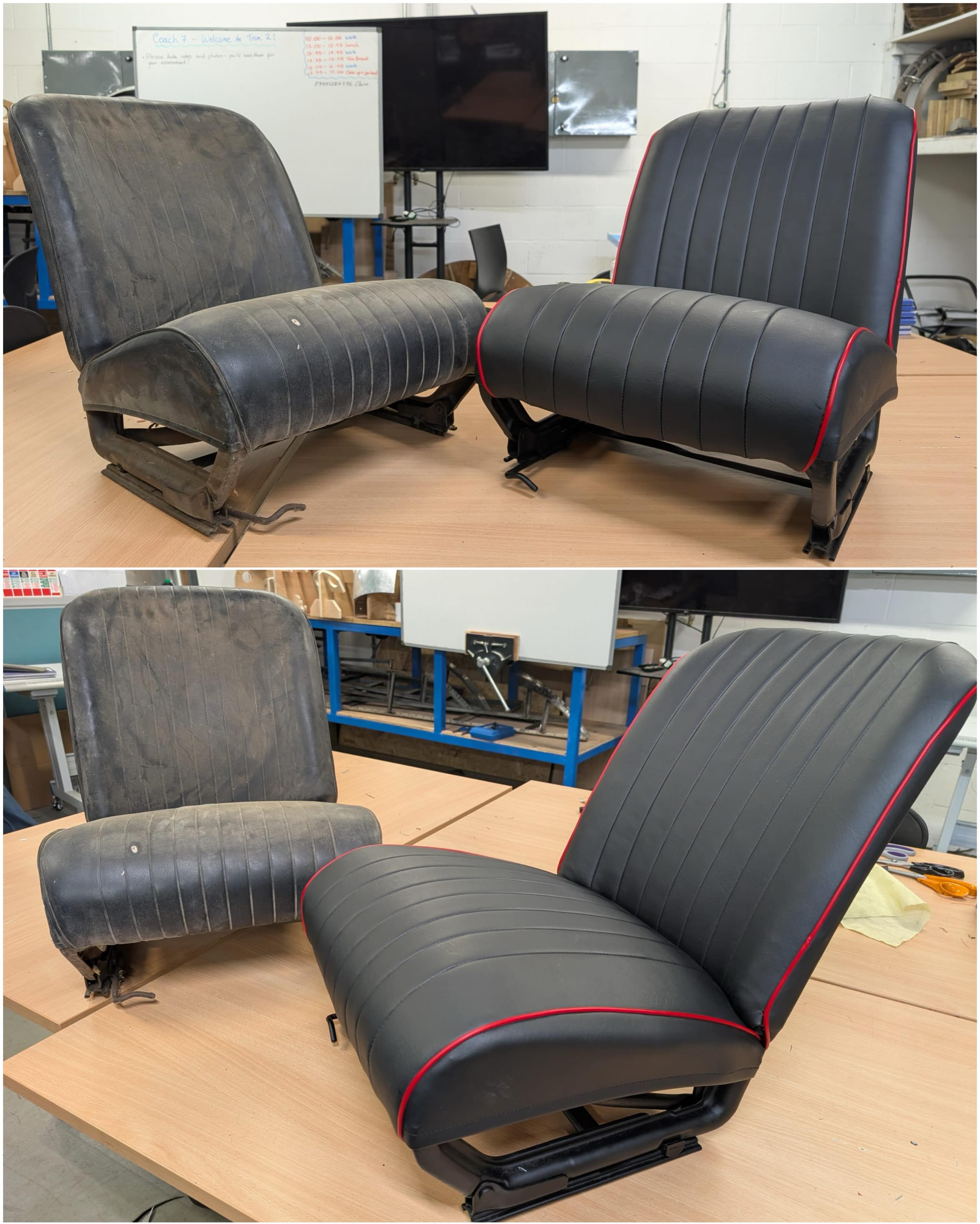 A very productive week for our 7th Coachbuilding Cohort as they covered Trim for their 2nd time with Guest Tutor Claire! 🧵🪡
This week the apprentices created new seat covers for these Fiat 500 seats - starting with stripping down the originals, restoring the frames then making and fitting pleated and piped covers from scratch 👏🏼
Additional project work included progressing the framework and mountings for the bench seat using our tube bender and lathe ⚒️
Well done all! 🤩
#heritageskillsacademy #trimming #automotivetrim #automotiveupholstery #tubebending