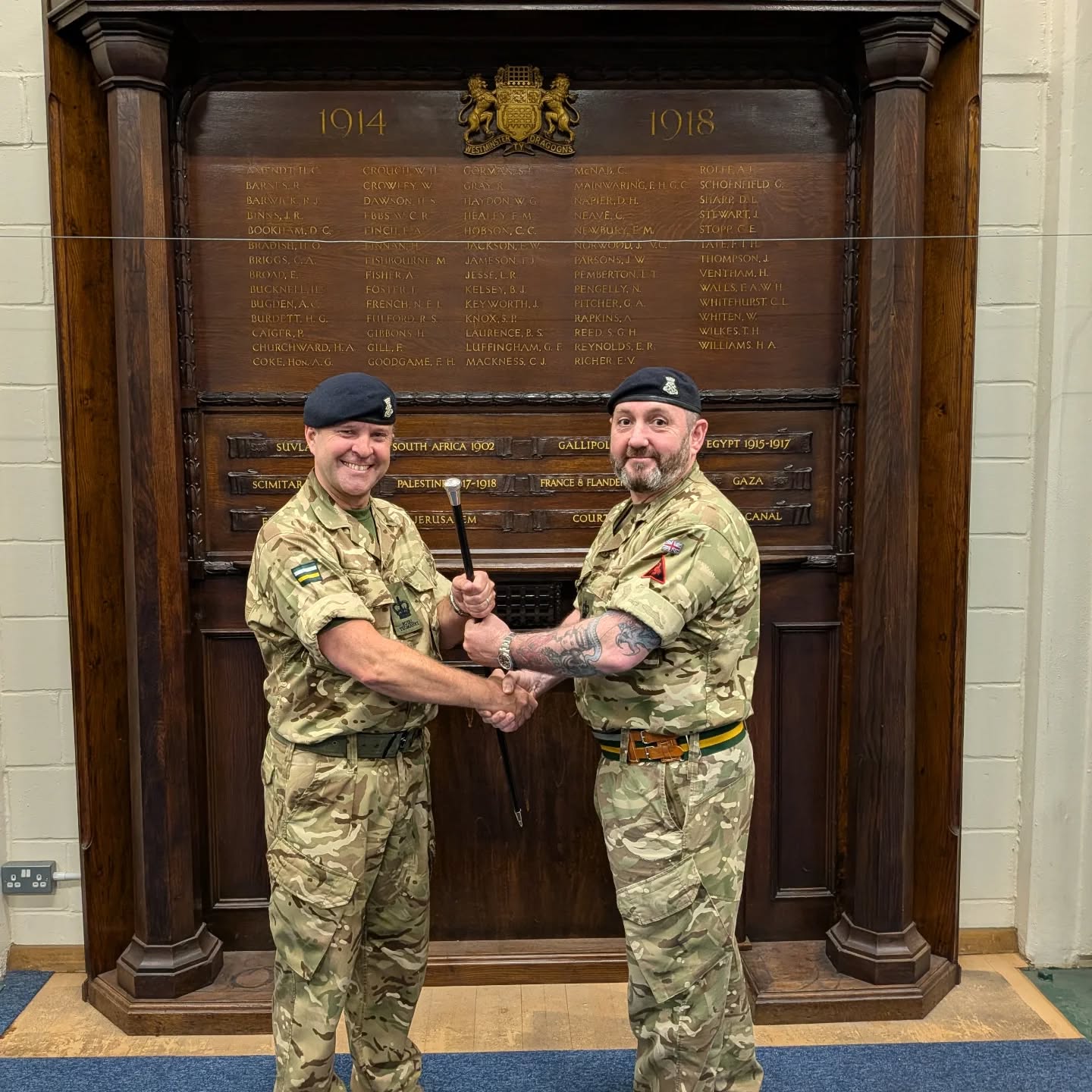 Last night WO2 D handed over to WO2 T as SSM. The Squadron Sergeant Major is the senior soldier in the Squadron and represents the pinnacle of professionalism, experience and commitment. We wish WO2 D all the best after 27 years with the Squadron. @theroyalyeomanry #britisharmy #bethebest