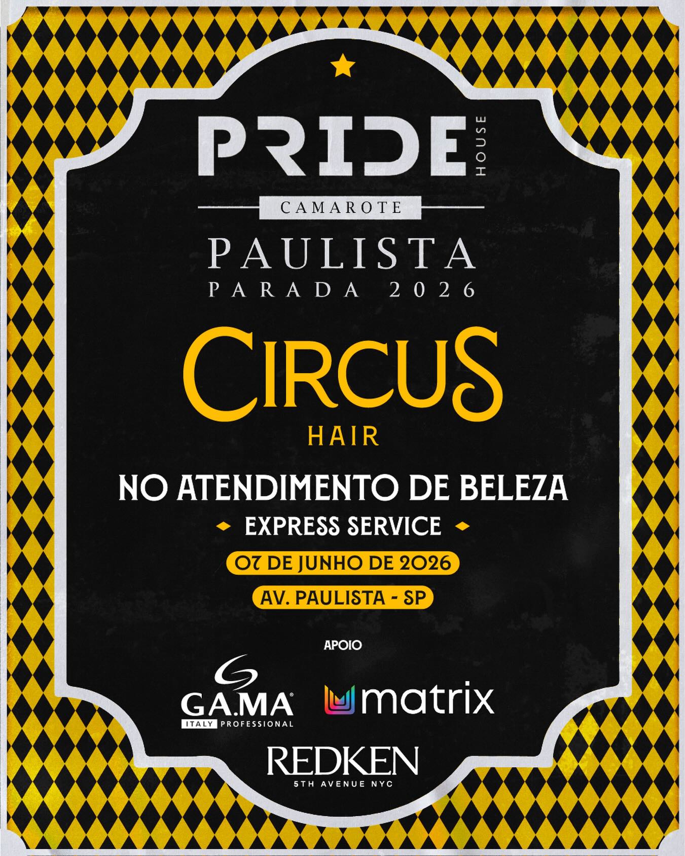 Amanhã nossa equipe chega com tudo na 30ª edição da Parada LGBT+ para garantir que o seu visual fique incrível do início ao fim do fervo.
Estaremos com nosso QG da beleza no Camarote Pride e no Camarote Paulista!
Nosso atendimento será das 12h às 18h com serviços express de corte, penteado e make para você brilhar muito. O agendamento deve ser feito no dia com nosso receptivo.
E a coisa boa é que não estaremos sozinhos! Nossa ativação conta com a parceria mais que importante de @redken, @gamaitaly.br e @matrixbrasil_ .
Quem vai curtir o camarote com a gente? ✨
#circushair #camarotepride #pride #paradasp