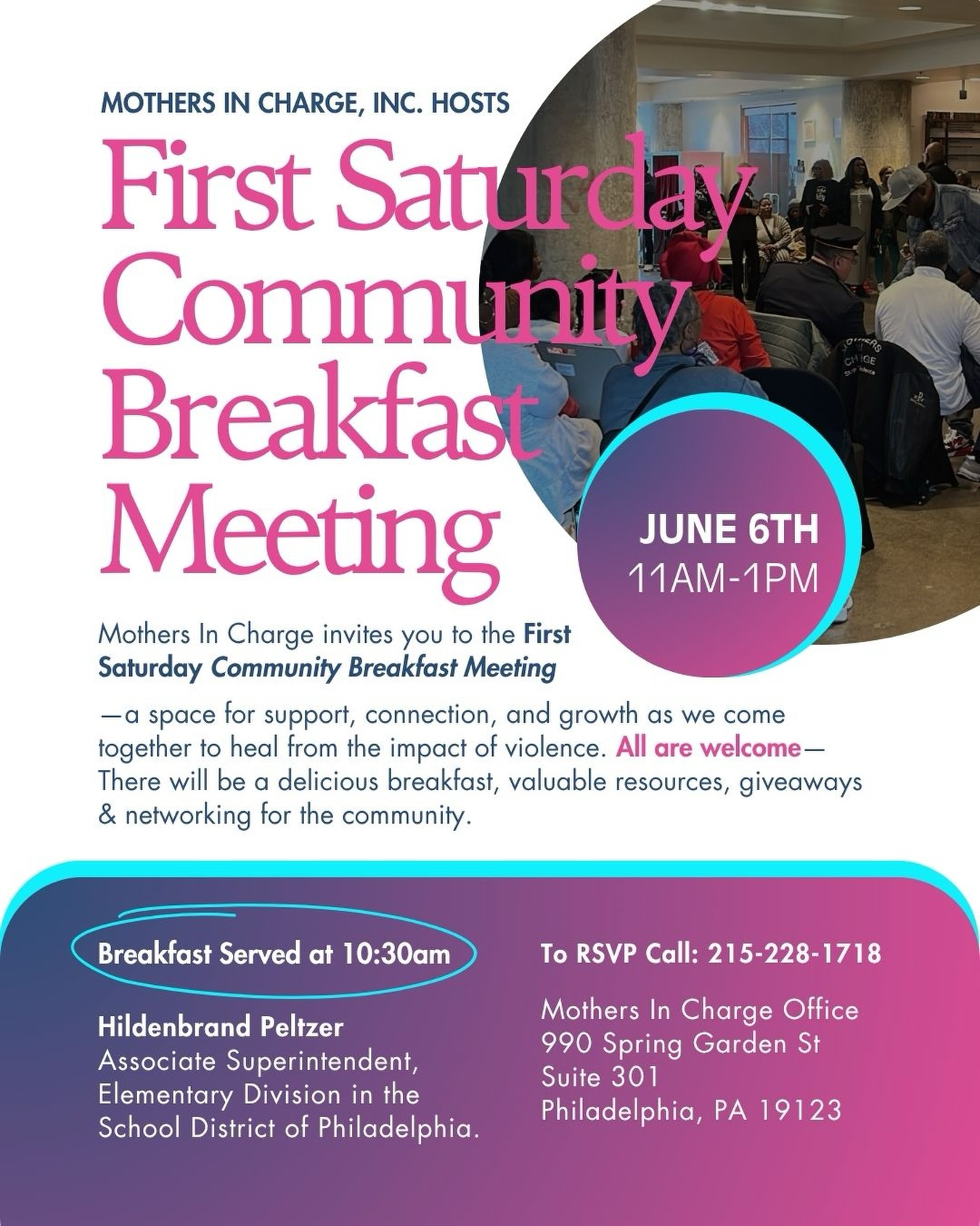 Tomorrow!! 🚨🚨🚨
Join us for our quarterly First Saturday Community Breakfast Meeting—a space where neighbors become family, resources are shared, voices are heard, and community comes first.
Come for the delicious breakfast. Stay for the meaningful conversations, valuable resources, guest speakers, and connections that help strengthen our city.
Whether you’re a longtime supporter or joining us for the first time, there’s a seat for you at the table.
📅 Saturday, June 6
📍 990 Spring Garden Street, Suite 301
🕚 11:00 AM – 1:00 PM
Bring a friend and come be part of the conversation. Together, we build safer, stronger communities.