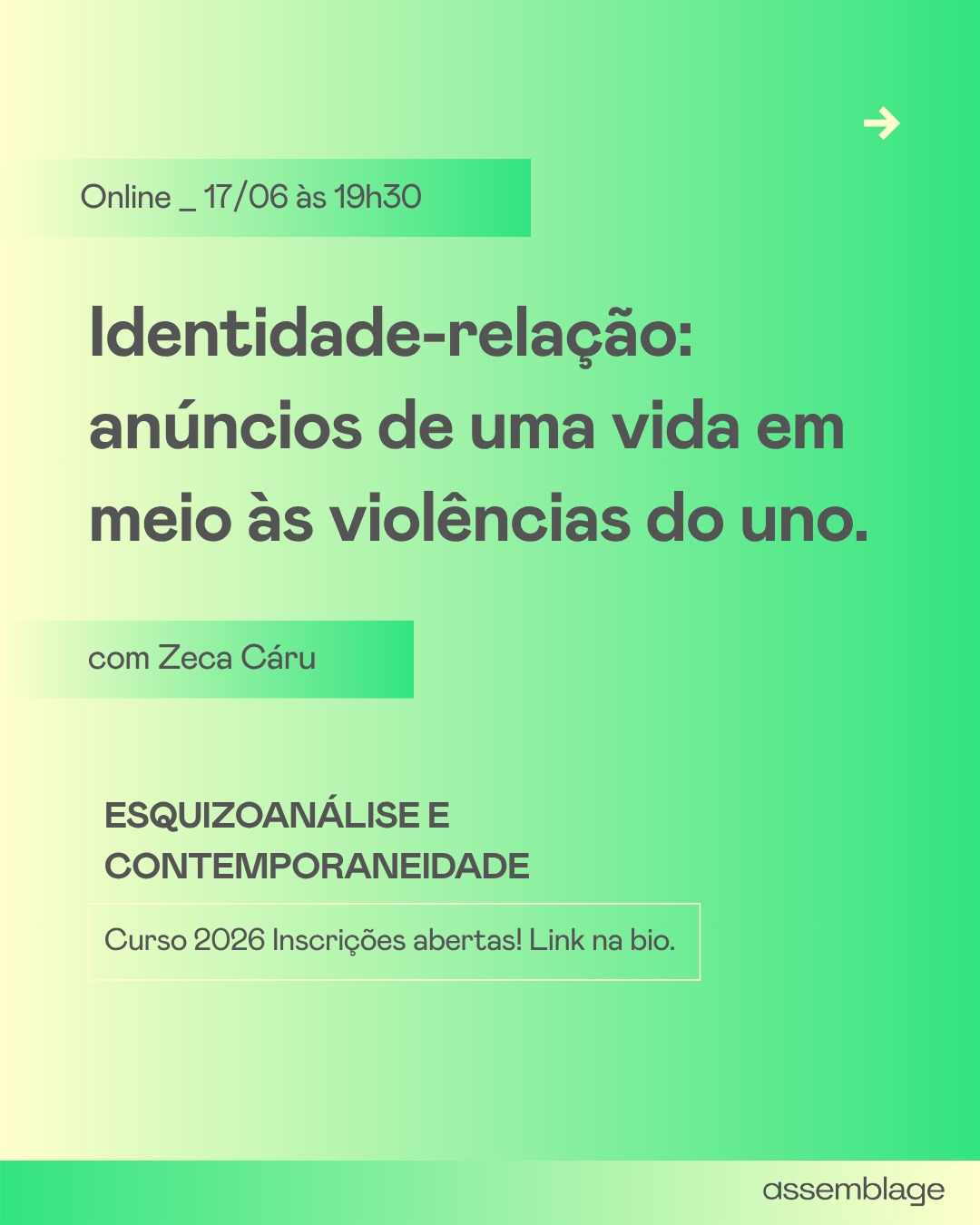 E se a identidade não precisasse ser transparente, fixa ou totalmente definida? Venha atravessar as poéticas de Édouard Glissant e explorar outros modos de pensar o identitarismo, a opacidade e as multiplicidades que nos constituem.
Na próxima quarta-feira, (17/06) com o pesquisador Zeca Carú.
Conheça o curso no link da bio.
Participe!
#ÉdouardGlissant #Identidade #FilosofiaDecolonial #Psicologia #SaúdeMental