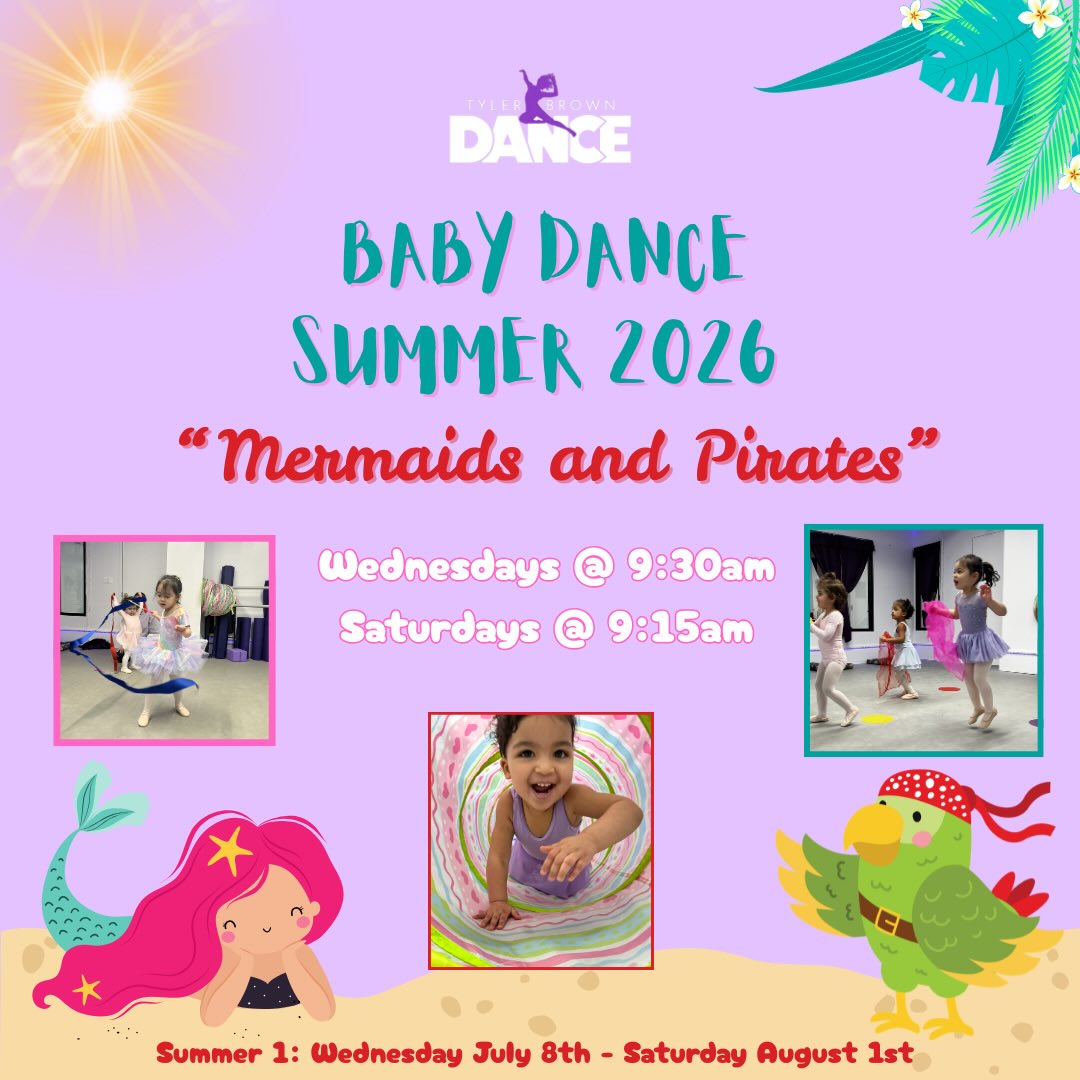Set Sail this summer with TBDC’s Baby Dance classes! Summer session “Mermaids and Pirates” kicks off July 8th! Get your little one on the dance floor this summer! 🧜♀️⚓️
#Dance #TylerBrownDance #NYCDanceClass #TBDC #KidsDance