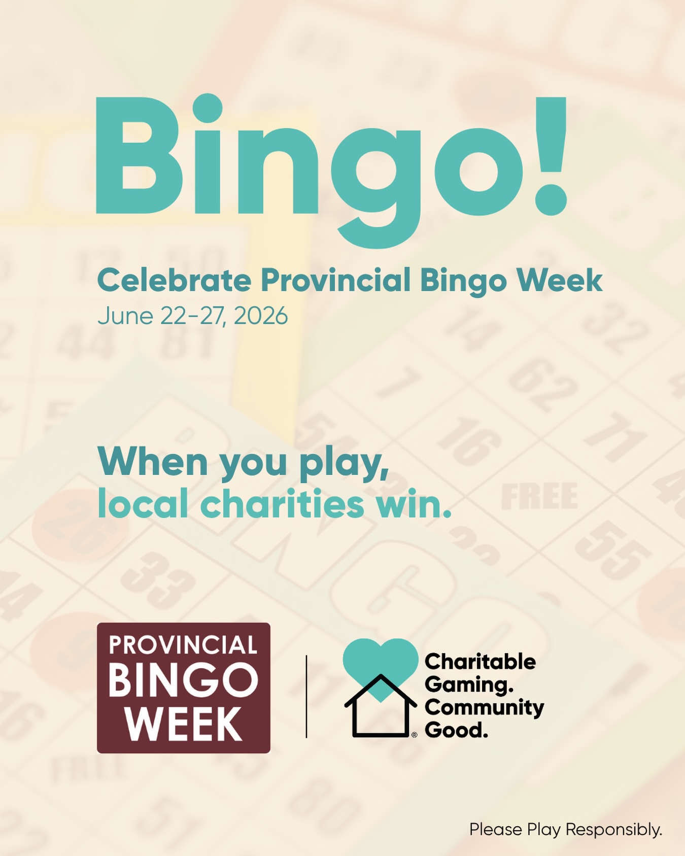 Bingo! Celebrate Provincial Bingo Week at a Charitable Gaming centre near you. #CharitableGaming #CGaming #OntarioCharities #Ontario