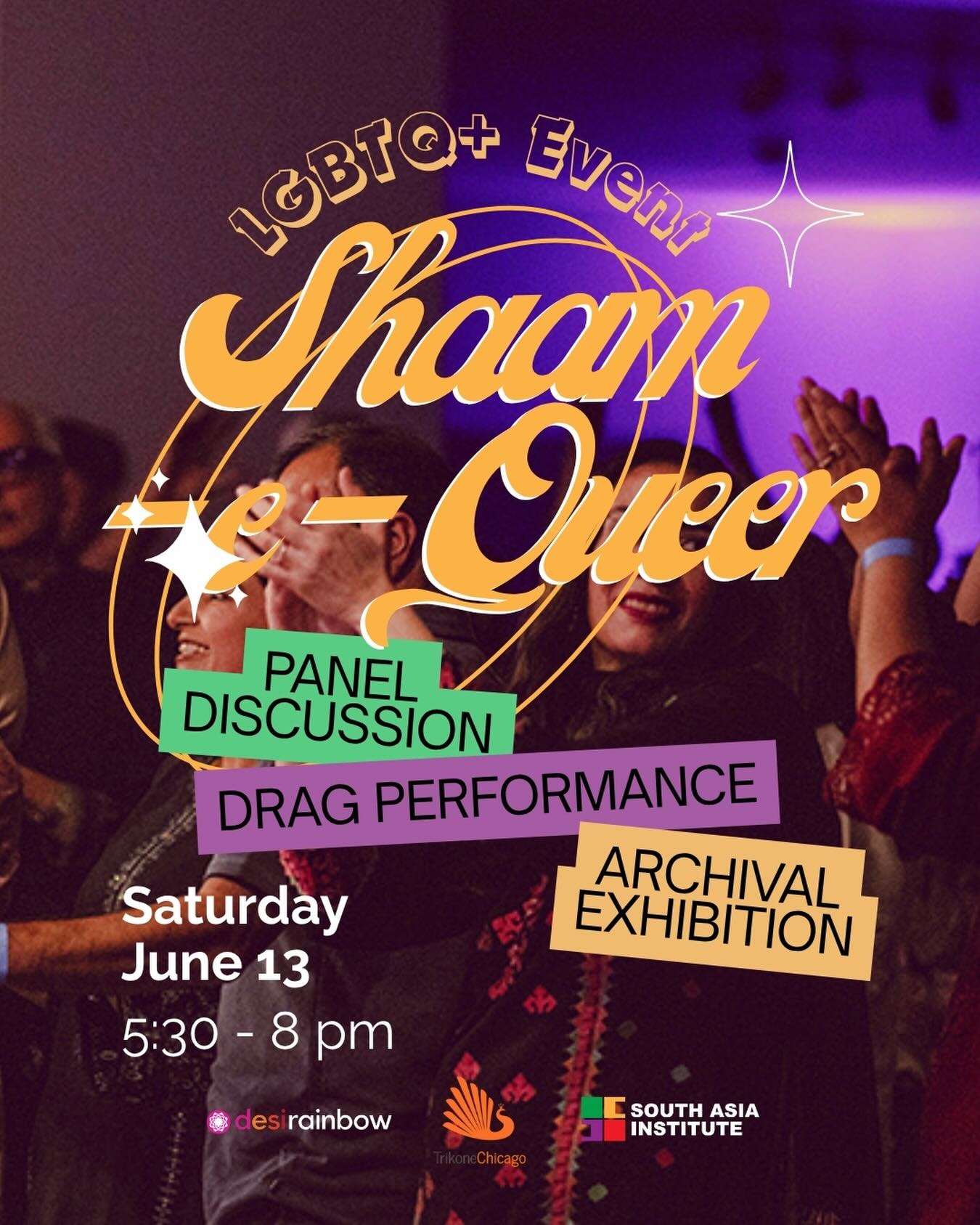Shaam-e-Queer
🗓️ Saturday, June 13, 2026
🕠 5:30–8:00 PM
📍 South Asia Institute
Join us for Shaam-e-Queer on Saturday, June 13 — a multidisciplinary evening celebrating South Asian queer joy, creativity, resilience, and community.
Presented by South Asia Institute in collaboration with Trikone Chicago and Desi Rainbow, the evening features:
✨ Conversation + community
✨ Drag performances
✨ Archival memory + storytelling
Featuring performances by:
💫 Gulabi Rani
💫 Kamdev
💫 Alaisha Boti Kabob
Ticket link on Linktree in bio
#ShaamEQueer #SouthAsianQueer #QueerJoy #PrideMonth #chicagoevents