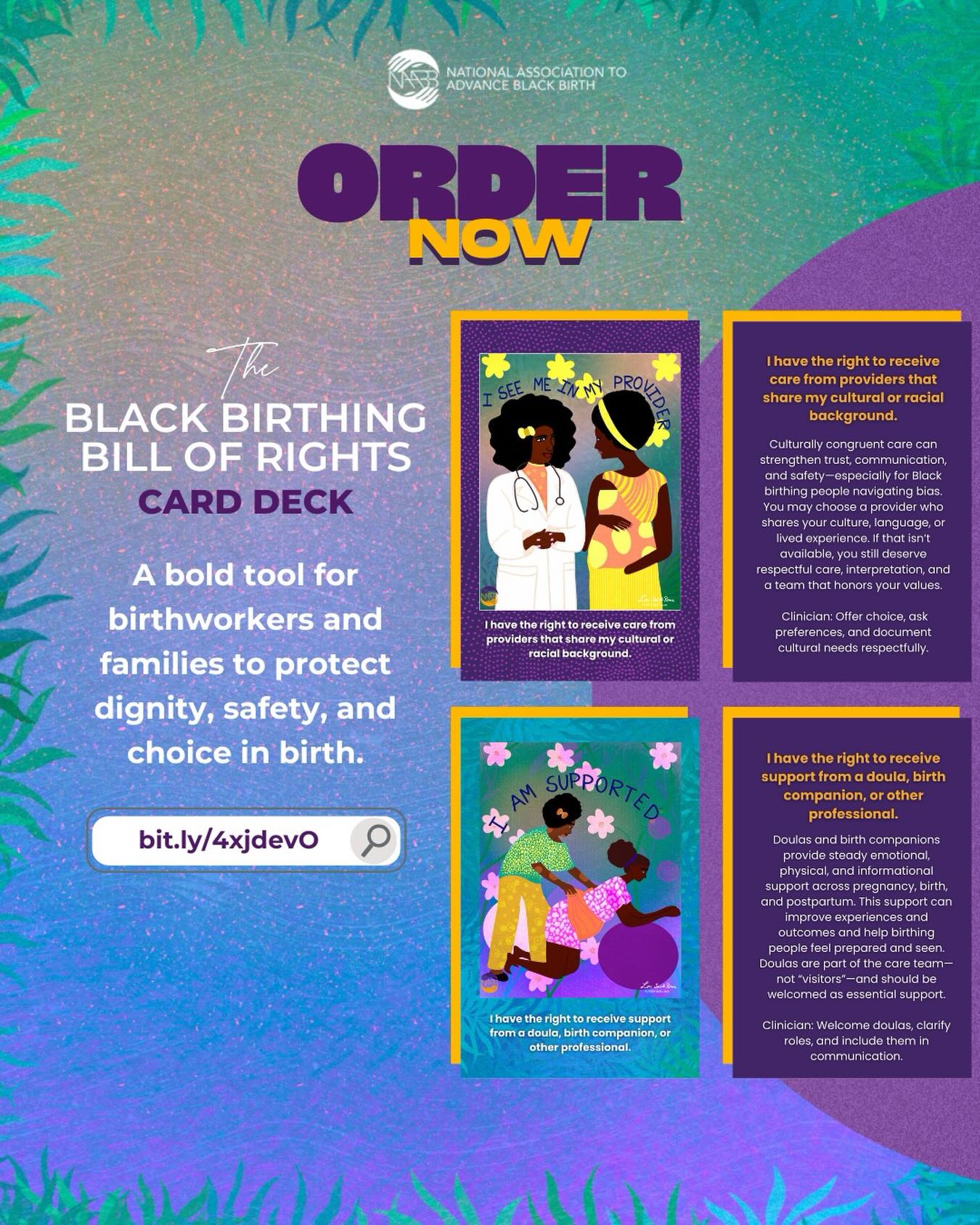 You deserve to know your rights, before, during, and after birth. 💜
Our celebrated Black Birthing Bill of Rights is now available as a tool that can be carried, shared, and used in real time. The Black Birthing Bill of Rights Card Deck was created to put power back into the hands of birthing people and those who support them. This 29-card, 4x6 deck comes in a custom box and serves as a beautiful, practical, and empowering tool for real-world care.
Order now - link in bio.
