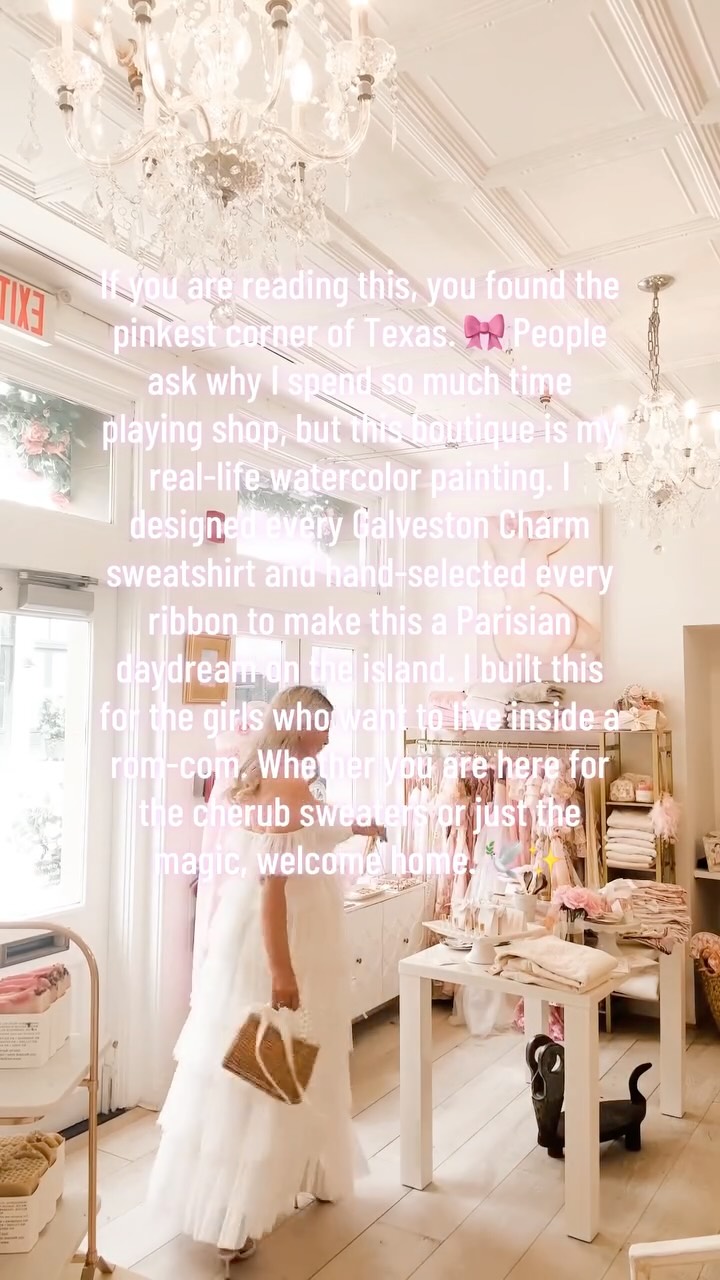 Welcome to my real-life watercolor painting here in Galveston 🕊️✨ If you’re seeing this, you belong in our pink bubble. Should I do a full boutique tour next? 🌸 Tag a bestie who needs a shop-hop day! 🐚💖 #galvestontx #romanticizeyourlife #boutiqueowner #pinkaesthetic #coquette