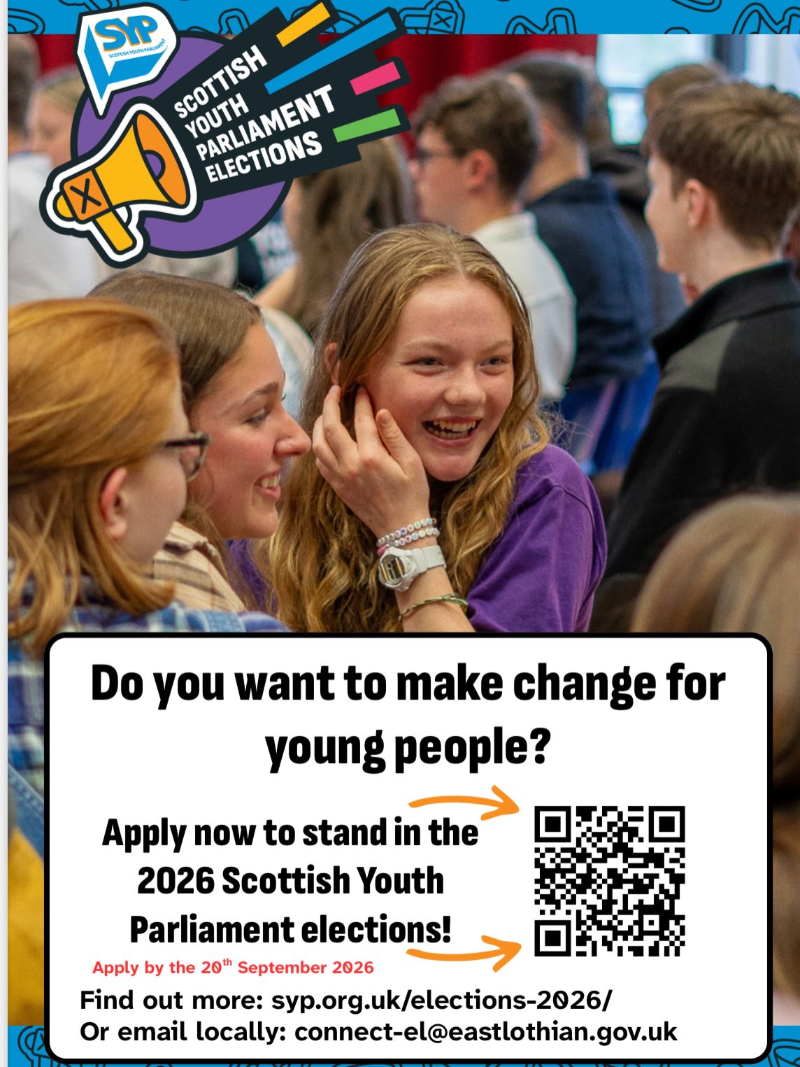 An amazing opportunity to put yourself forward to be a member of the @officialsyp Scottish Youth Parliament. See post for more into 🌟