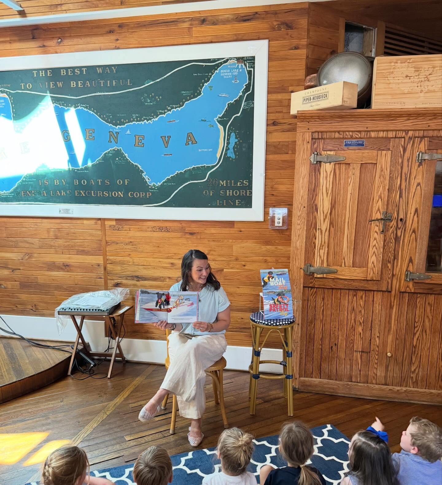 Such a great story time this morning with an engaging group of kiddos asking questions and learning about safety on the lake! 🛟 🌊 🐕🦺☀️ We’re here with the book trailer until 1:30pm! Stop by!