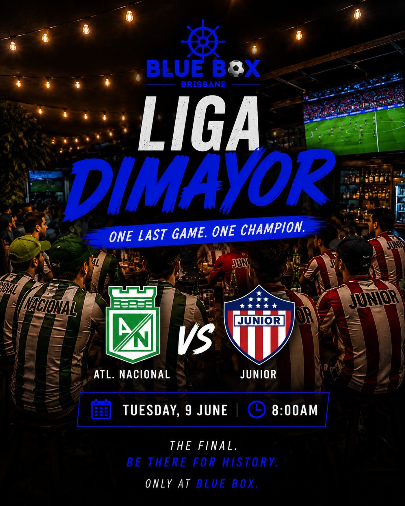 One last game. One champion. 🏆⚽
The Liga Dimayor Final is here.
Atl. Nacional 🟢 vs Junior 🔴⚪
Whether you’re backing Nacional, Junior, or just here for the atmosphere, this is the match you don’t want to miss.
Great football, cold drinks, good food, and the best crowd in Brisbane.
📍 Blue Box Brisbane
⏰ Tuesday, 9 June | 8:00 AM
Who are you backing? 👇