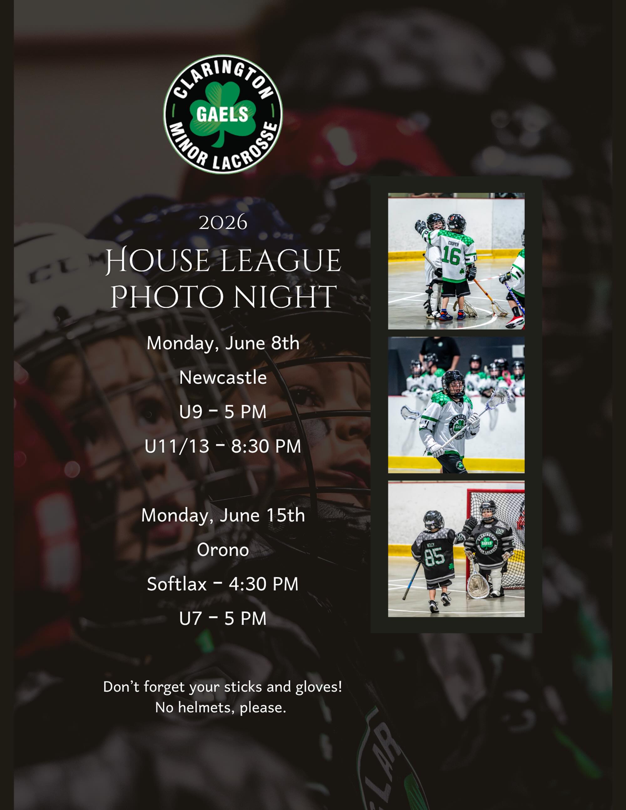 Get ready to show off your Gaels pride! Our 2026 House League Photo Nights are coming up, and we can’t wait to capture some great memories from the season.
📍 Newcastle – Monday, June 8
• U9 – 5:00 PM
• U11/U13 – 8:30 PM
📍 Orono – Monday, June 15
• SoftLax – 4:30 PM
• U7 – 5:00 PM
Bring your stick and gloves! No helmets for pictures.
Players should arrive a few minutes early and be ready with their biggest smiles. We look forward to seeing all of our House League athletes represented in this year’s photos!
#GaelsNation #HouseLeague #PhotoNight #BoxLacrosse