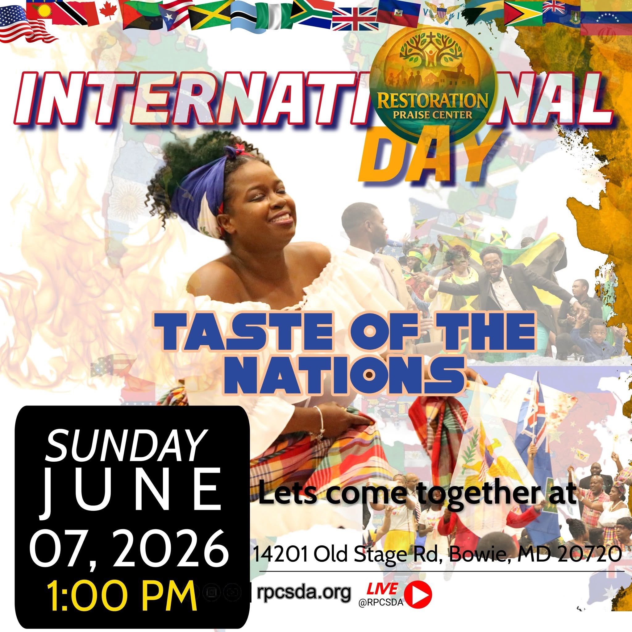 Bring your family and friends and get ready to taste the world! Enjoy an incredible variety of authentic dishes from nations across the globe!
🗓️ Sunday, June 7, 2026
📍 14201 Old Stage Rd, Bowie, MD 20720