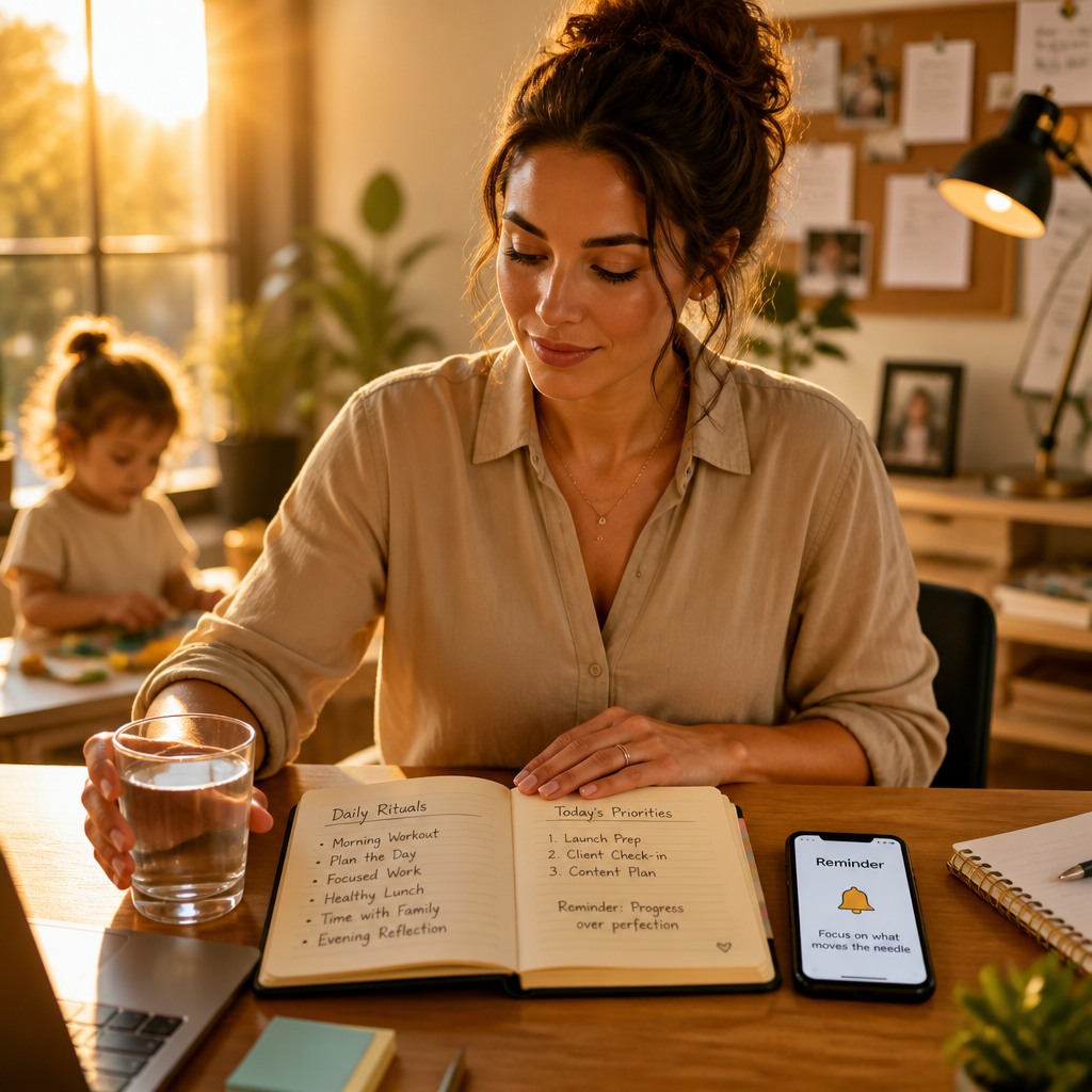 You deserve clarity and calm — every day. Try these two quick rituals I use with clients and in my own life. 1) Mental: Start with a 3-minute “brain sweep.” Sit, set a timer, and jot every nagging thought. Release them on the page. You’ll make sharper choices after the fog clears. 2) Behavioural: Do a 10-minute movement reset — walk, stretch or dance. Move first, decide second. It resets stress hormones and boosts resilience. These tiny rhythms, used consistently, lead to better business decisions and steadier energy — I’ve seen it with entrepreneurs and mums I coach. My coaching programmes and the Magnificent Muma app give structured routines and reminders to keep you on track. Try them today and tell me which ritual changed your day. Link in bio ✨💪🌿 #entrepreneurlife #mumpreneur #selfcareforleaders #clarity