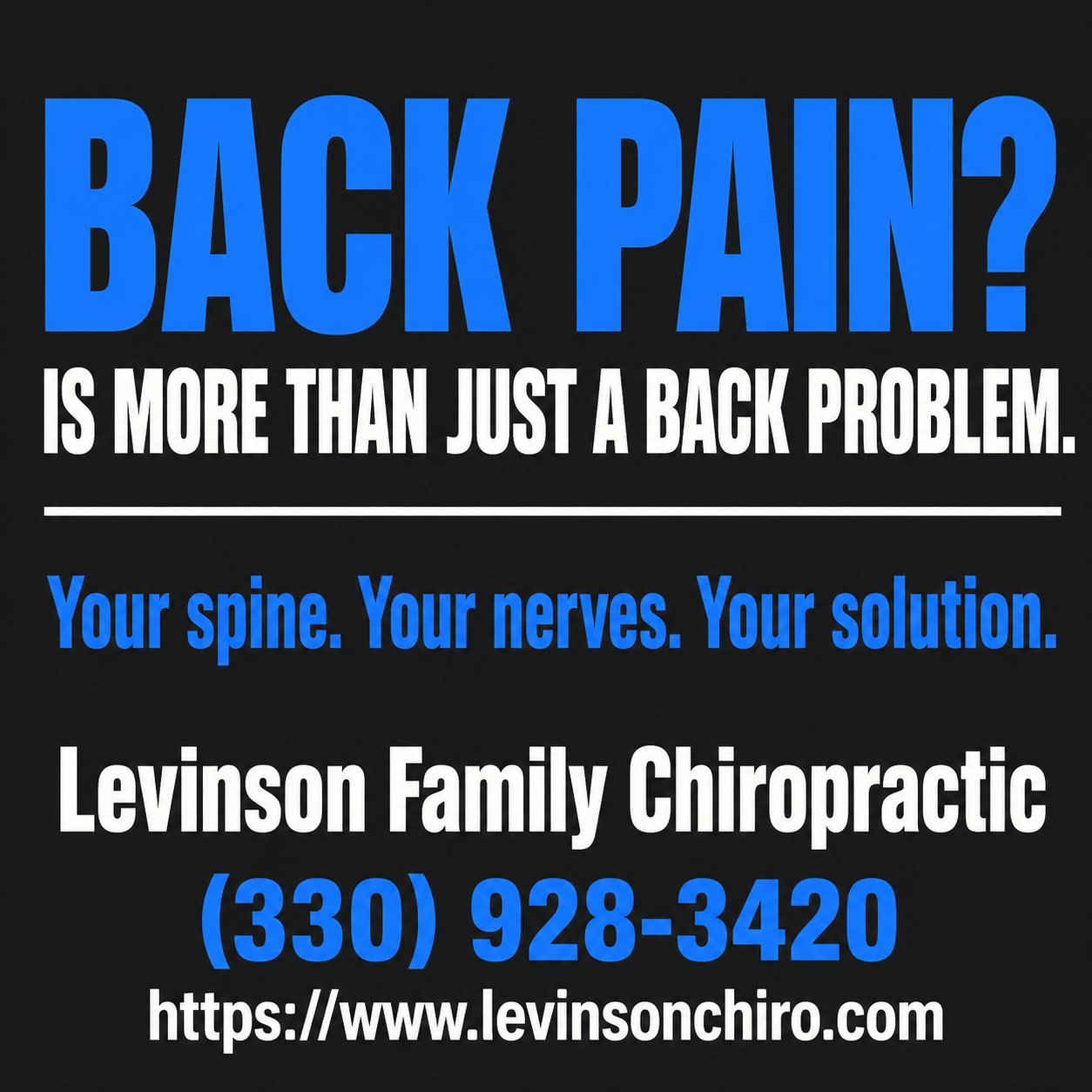 Back pain is one of the most common reasons people miss work, skip activities they love, and just feel miserable every single day.
But here is what most people do not know. Back pain is rarely just a back problem. It is almost always a spine and nervous system problem.
When the vertebrae in your spine are misaligned they put pressure on surrounding nerves and muscles. That pressure causes inflammation, pain, and restricted movement. No amount of pain medication, heating pads, or rest will fix the underlying cause.
Chiropractic care gets to the root of the problem. Precise, gentle adjustments restore proper alignment, relieve nerve pressure, reduce inflammation, and get you moving freely again without drugs or surgery.
If you have been living with back pain give us a call. You do not have to just push through it.
š (330) 928-3420
š https://www.levinsonchiro.com
#BackPain #BackPainRelief
#CuyahogaFalls #AkronOhio #ChiropractorNearMe #NaturalPainRelief #FamilyChiropractic #NortheastOhio #SpinalHealth