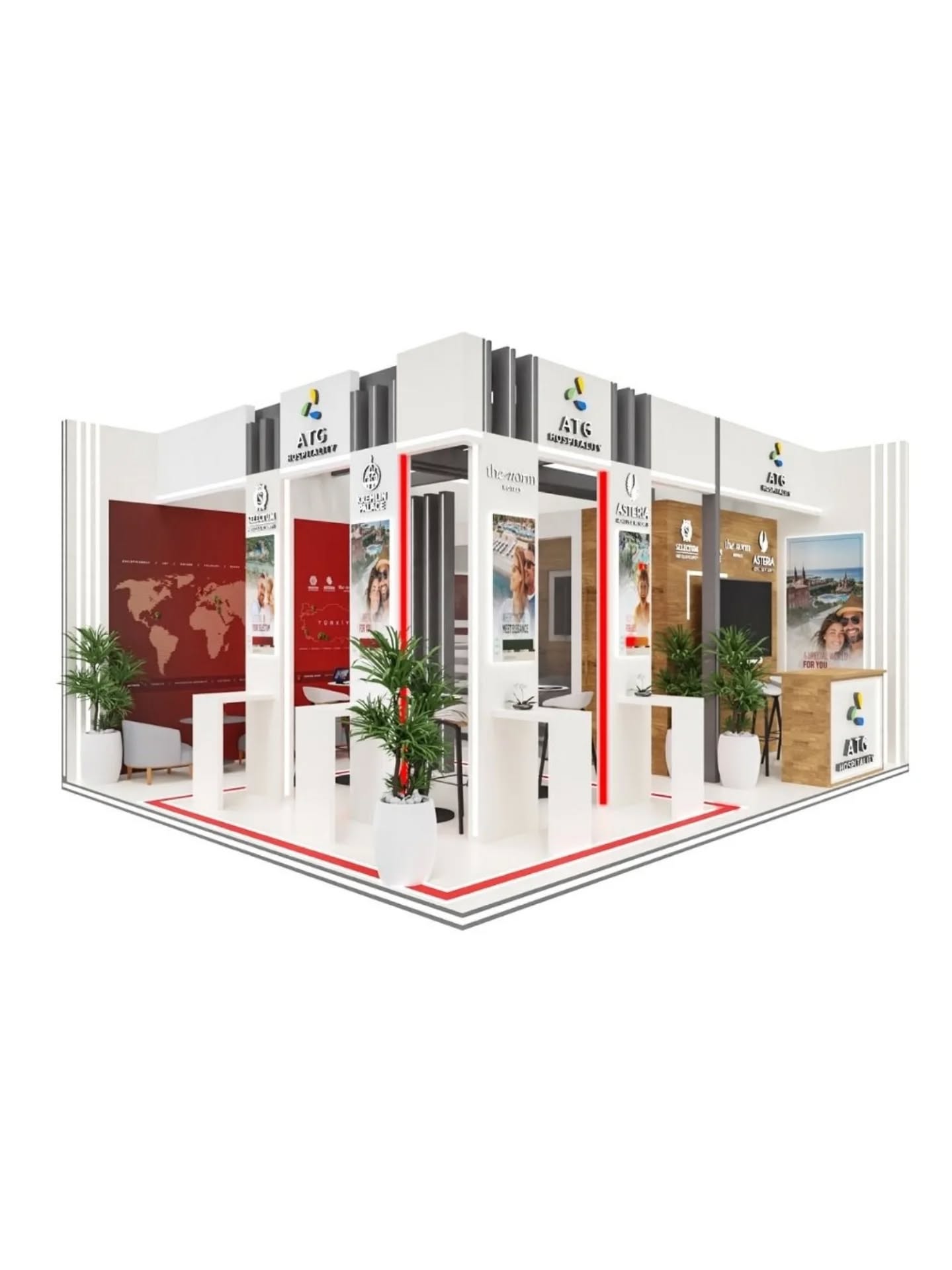 • Uluslararası bir hospitality markası için Almanya’daki fuar ortamlarında tasarlanan bu geçici mekânsal deneyim, marka kimliğini modüler bir sergi alanına dönüştürüyor. Proje; karşılama, toplantı, sunum ve dolaşım alanlarını kompakt bir fuar yapısı içinde bir araya getirirken, ziyaretçi akışını ve marka görünürlüğünü bütüncül bir mekânsal kurgu içinde ele alıyor.
• Beyaz mimari çerçeveler, sıcak ahşap dokular, aydınlatmalı marka yüzeyleri, grafik paneller ve yeşil öğeler; kurumsal netlik ile davetkâr bir hospitality atmosferi arasında dengeli bir dil oluşturuyor.
●
• Designed for an international hospitality brand in Germany, this temporary exhibition stand transforms brand identity into a compact spatial experience. The project brings together reception, meeting, presentation, and circulation areas within a modular fair environment, creating a clear and welcoming visitor journey.
• White architectural frames, warm wood textures, illuminated branding surfaces, graphic panels, and green elements create a balanced language between corporate visibility and a welcoming hospitality atmosphere.
•
•
•
•
•
#exhibitiondesign #standdesign #temporaryarchitecture #i̇nteriorarchitecture #architecturedesign