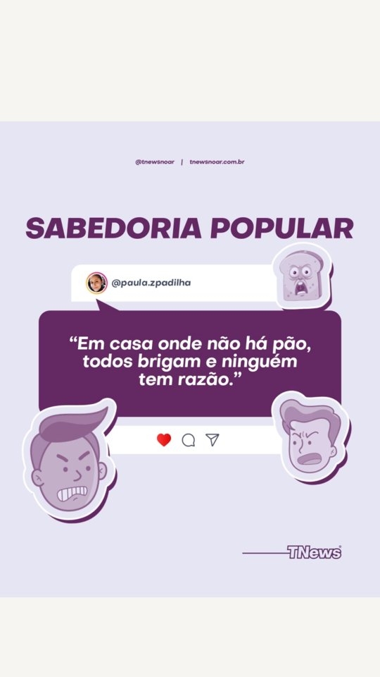 Continuamos com a brincadeira das frases de sabedoria popular enviadas pelos ouvintes do TNews, que merecem ser compartilhadas. Esta é da ouvinte Paula Padilha, que foi uma das ganhadoras do sorteio do livro “Deixa pra lá”.
O ditado antigo continua atual e nos faz refletir sobre os desafios do dia a dia. Você já conhecia essa frase?
Compartilhe nos comentários outros ditos populares ou ensinamentos que marcaram a sua vida.
#TNewsNoAr #RádioT #MarceloAlmeida #RobertaCanetti #Interatividade #Radiojornalismo #TNews #SabedoriaPopular