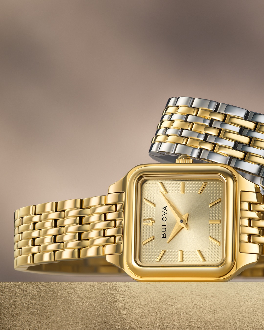 Timeless design meets modern flair with the Bulova ladies’ Classic Sutton Square. Polished finishes and shimmering accents make the Sutton a graceful accent to any ensemble with its petite soft square silhouette and matching seven-row bracelet.
Contact us to learn more.
Models 97L191, 98L330
#Bulova
