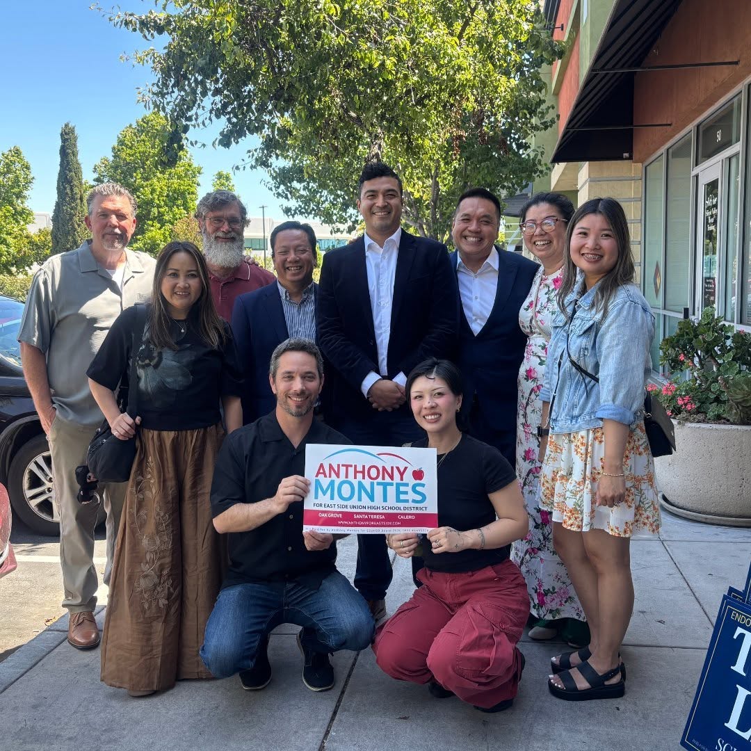 East Side educators, ESUHSD Board Trustee Bryan Do, and Tony Lam, ESUHSD Board candidate, Area 4 support Anthony Montes for ESUHSD School Board, Trustee Area 2!
Trustee Area 2 represents Santa Teresa High School, Oak Grove High School, and Calero High School.
#essj #sanjose #esuhsd