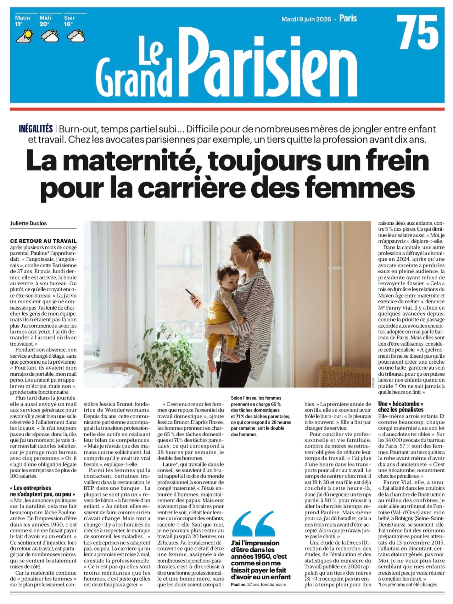 Concilier maternité et carrière, c’est possible : j’ai fait part de mon retour d’expérience lors d’une interview accordée au Parisien 🎙️
Ces dernières années, j’ai accompagné + de 60 mamans qui avait la folle envie de retrouver cet alignement précieux et l’équilibre de vie qu’elle méritaient… un enjeu toujours d’actualité avec la mise en place du congé naissance tout bientôt !
Les femmes ne sont pas moins professionnelles après l’arrivée de leurs enfants : il suffit d’être au bon endroit, entourée des bonnes personnes et de faire les tâches qui honorent toutes nos compétences - même celles qu’on ne soupçonne pas…
Wonderwomams est un accompagnement sur mesure pour trouver plus de clarté et des solutions concrètes, le tout financable à 100 % avec votre CPF.
Et si c’était le moment de prendre soin de vous ? ✨